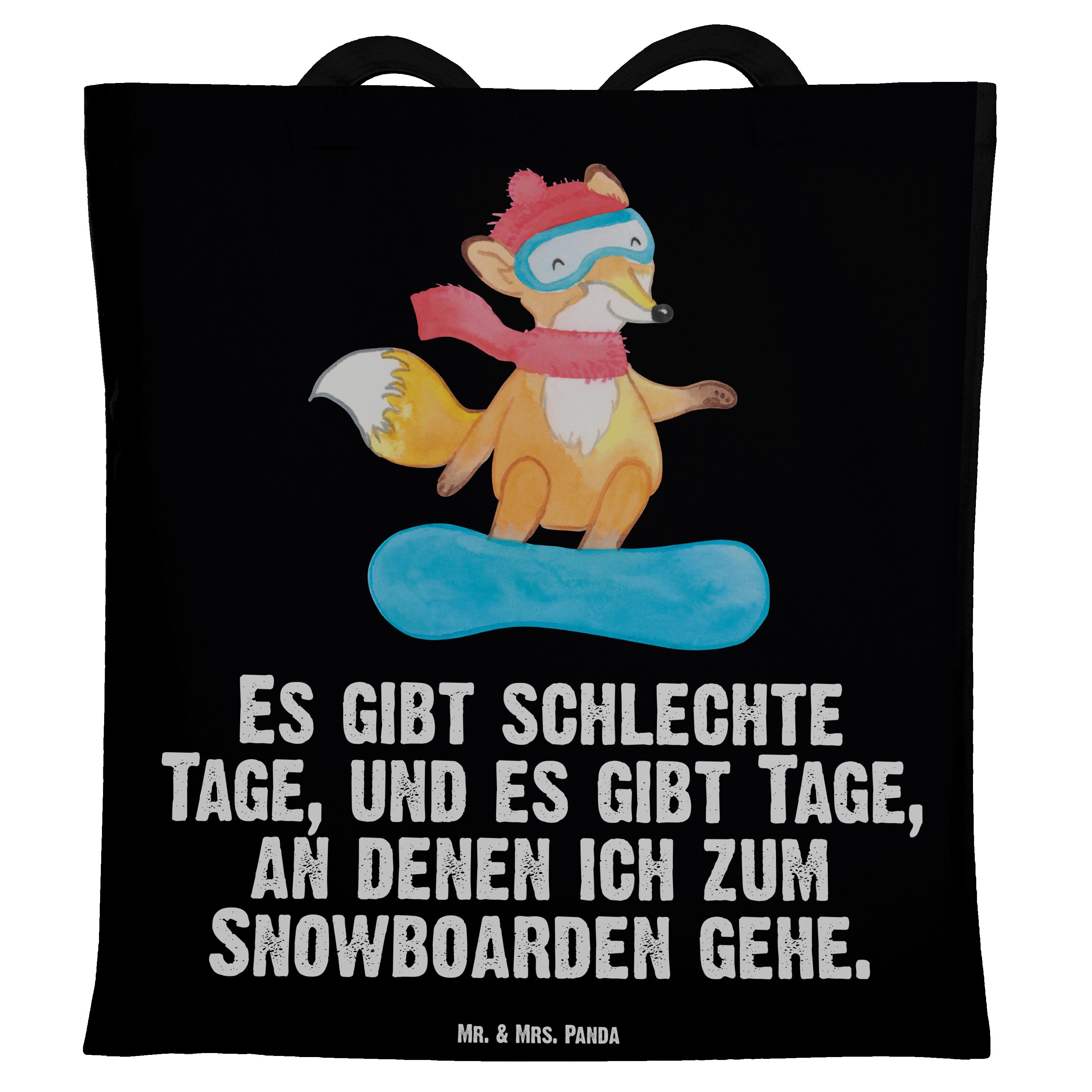 Mr. & Mrs. Panda Tragetasche Fuchs Snowboarden Tage - Schwarz - Geschenk, Einkaufstasche, Snowboar (1-tlg)