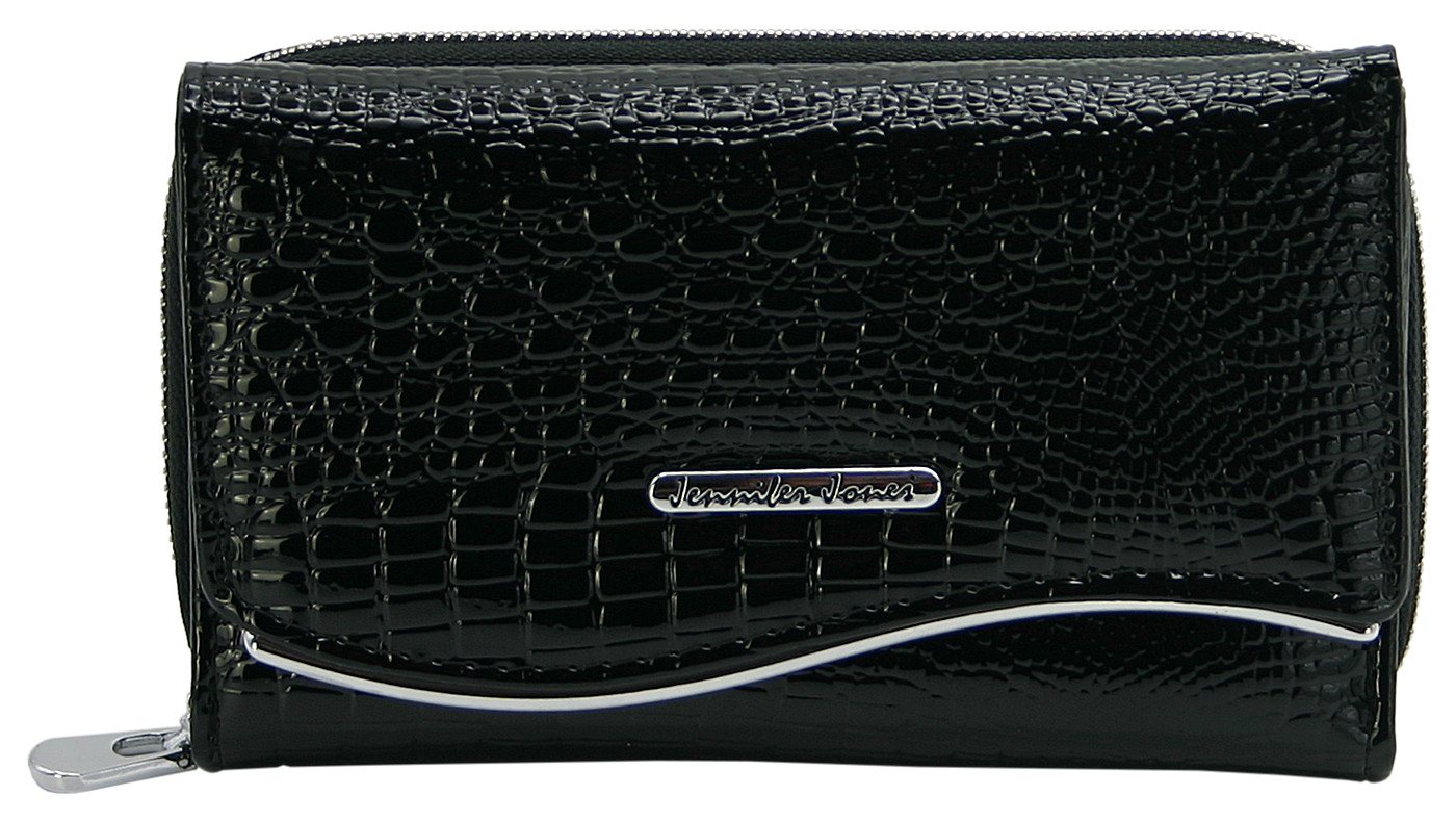 J JONES JENNIFER JONES Geldbörse Damen Leder Portmonee Modische Croco Glanz Optik, mit RFID-Schutz, Croco-Glanz-Optik