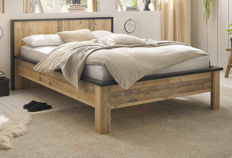 IMV Einzelbett Stove (Bett in Used Wood und Anthrazit, Liegefläche 140 x 200 cm), höhenverstellbar