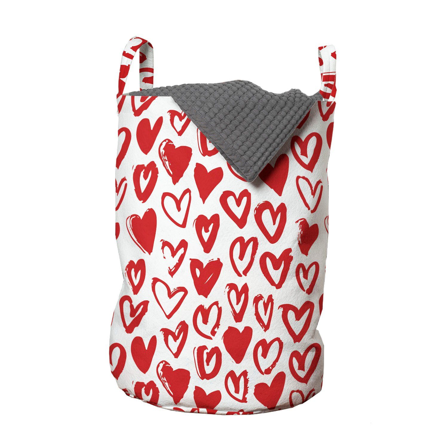 Abakuhaus Wäschesäckchen Wäschekorb mit Griffen Kordelzugverschluss für Waschsalons, Valentinstag Pinselzeichnung Herzen