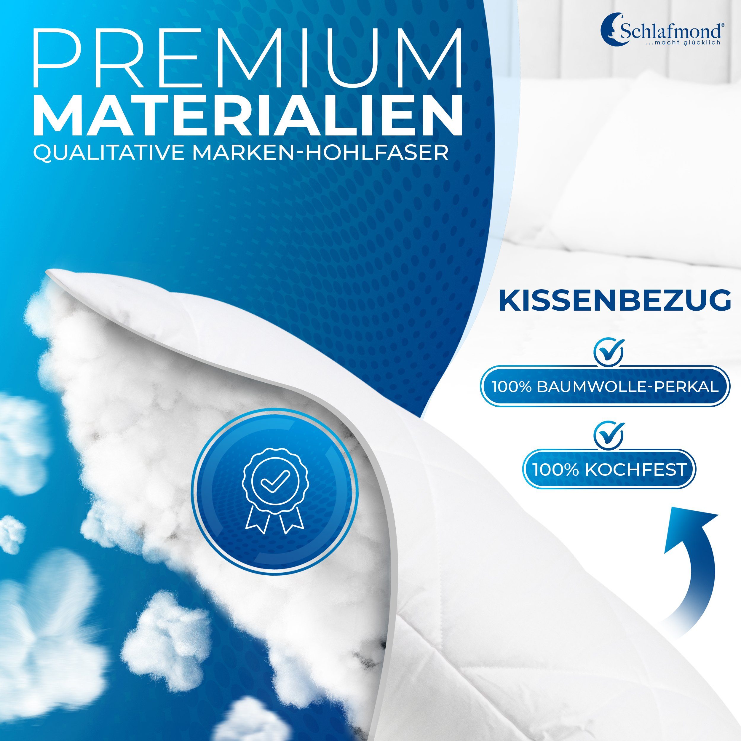Schlafmond Kunstfaserkopfkissen Schlafmond Medicus Clean Allergiker Kopfkissen, Füllung: 100% Polyester, Bezug: 100% Baumwolle, Rückenschläfer, Bauchschläfer, Seitenschläfer