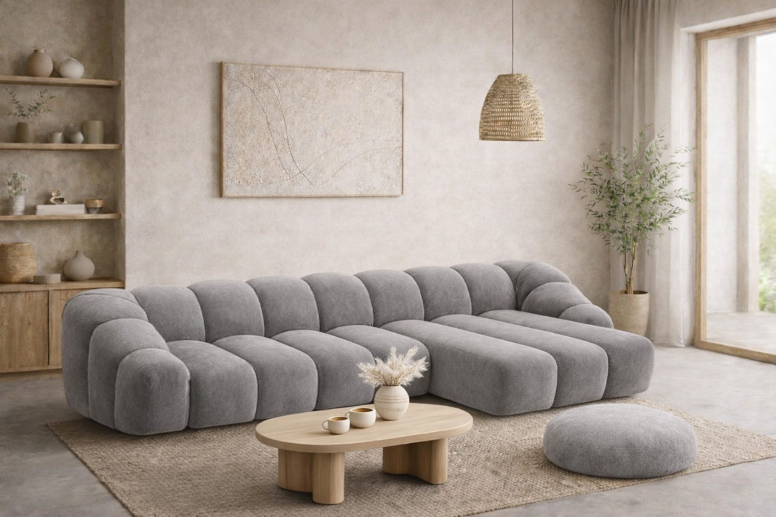 Kaiser Möbel Ecksofa L XL modular für Wohnzimmer, Samtstoff Bluvel, CROISSANT, Ecksofa, L-Form XL,modulares System,hoher Sitzkomfort