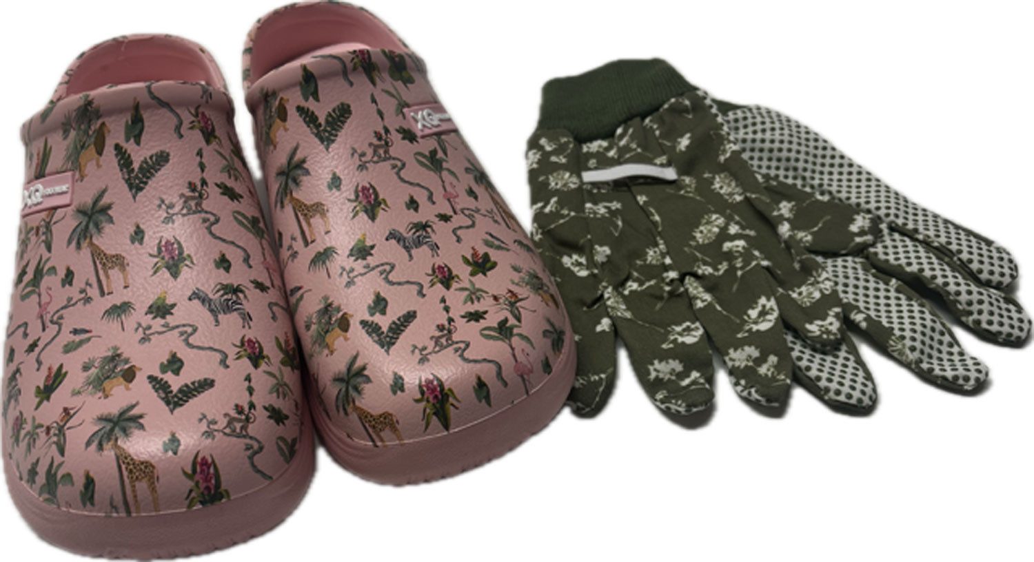 Steinnacher Bärbel Damen Gartenclogs Safari rosa mit passenden Gartenhandschuhen Clog