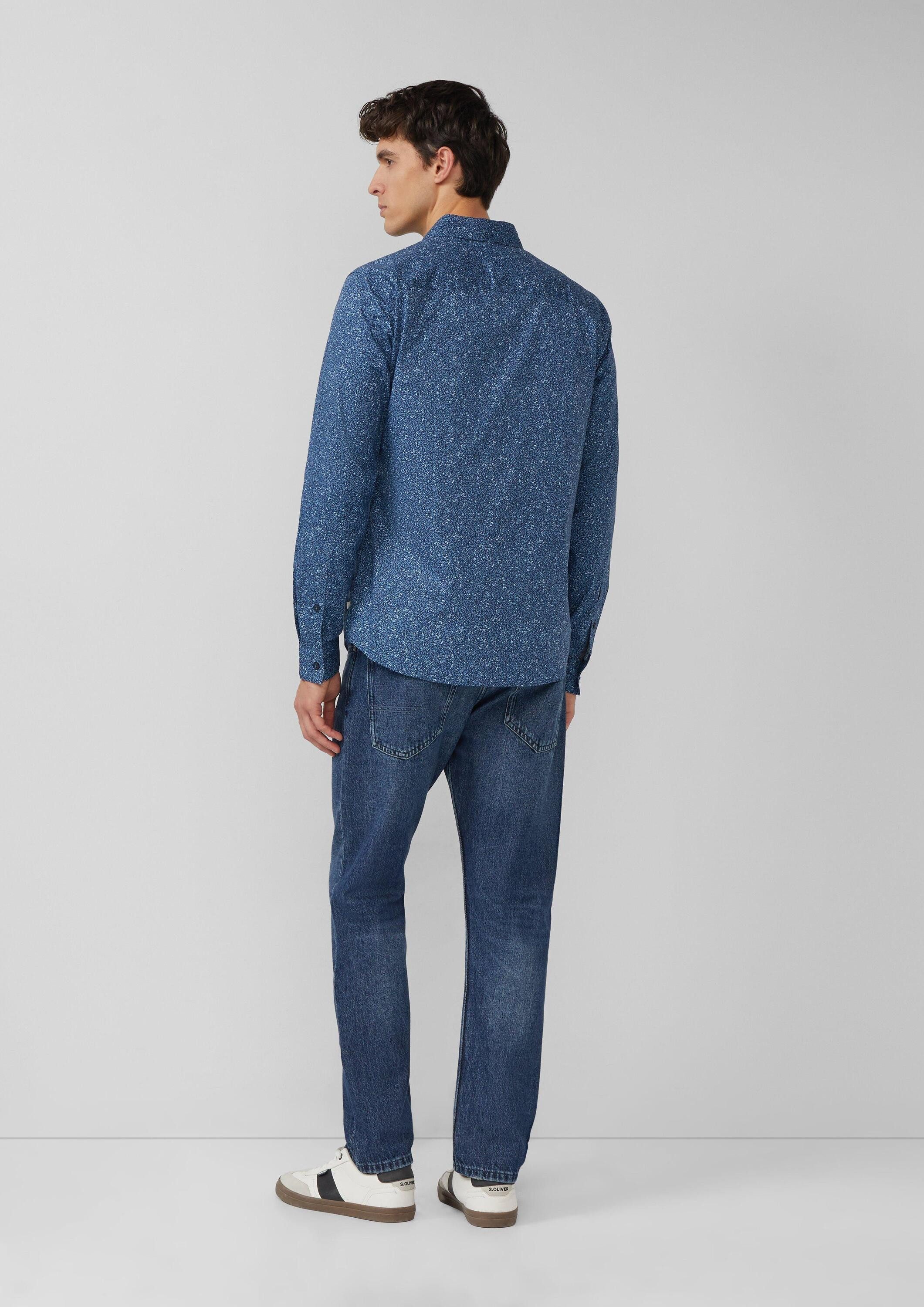s.Oliver Langarmhemd Hemd Slim Fit: Hemd aus Baumwollstretch mit All-over-Print