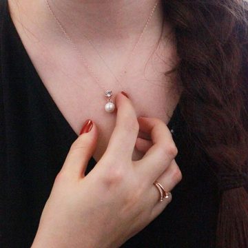 Ella Eisvogel Goldkette Halskette mit Perlenanhänger & Kristall, 18 Karat