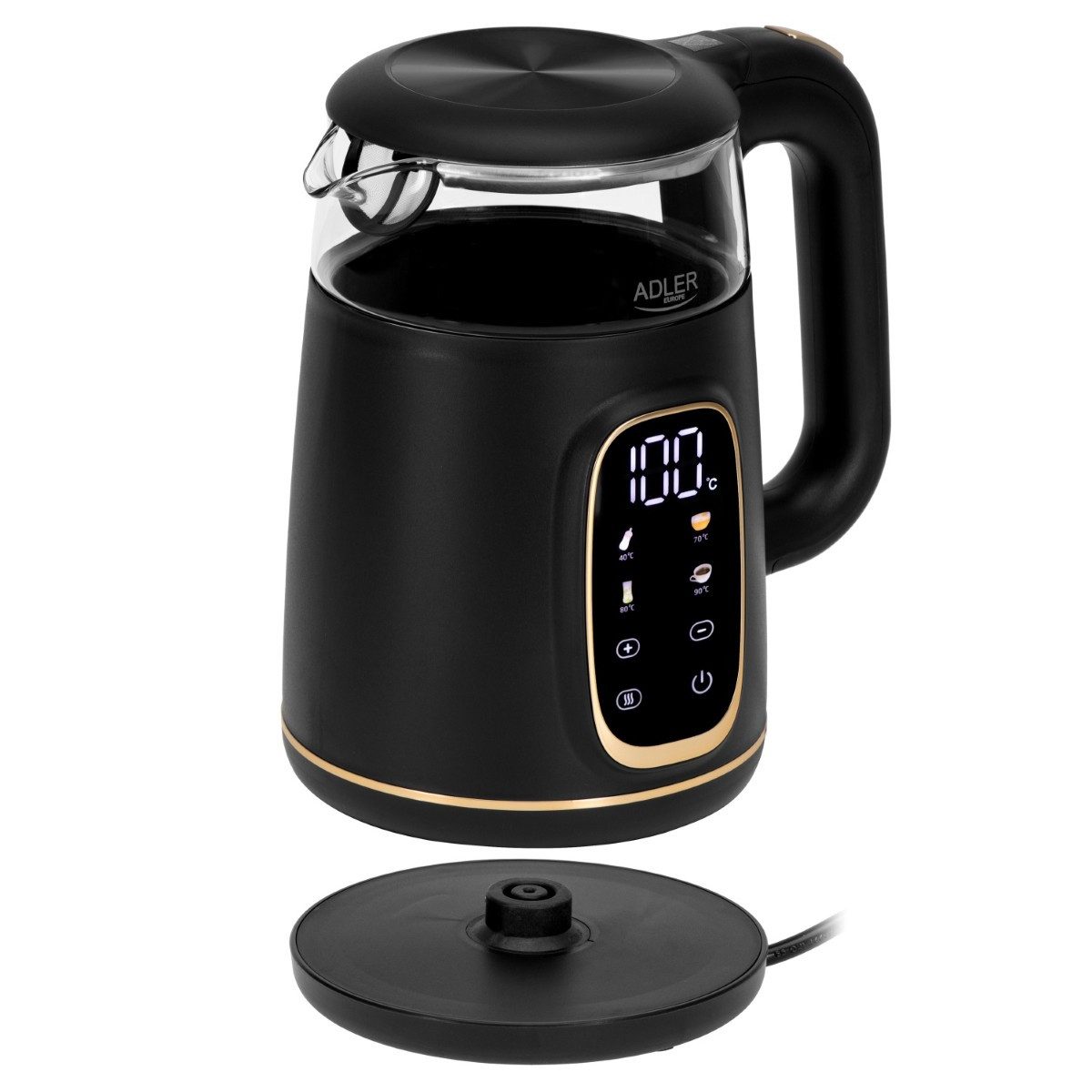 Adler Wasserkocher AD 1305 BG 2200 W - 5 Temperatureinstellungen, 360°-Sockel, 1,7 l, 2200 W, Warmhaltefunktion, Glas-Design mit LED-Beleuchtung – Bild 4 von 5