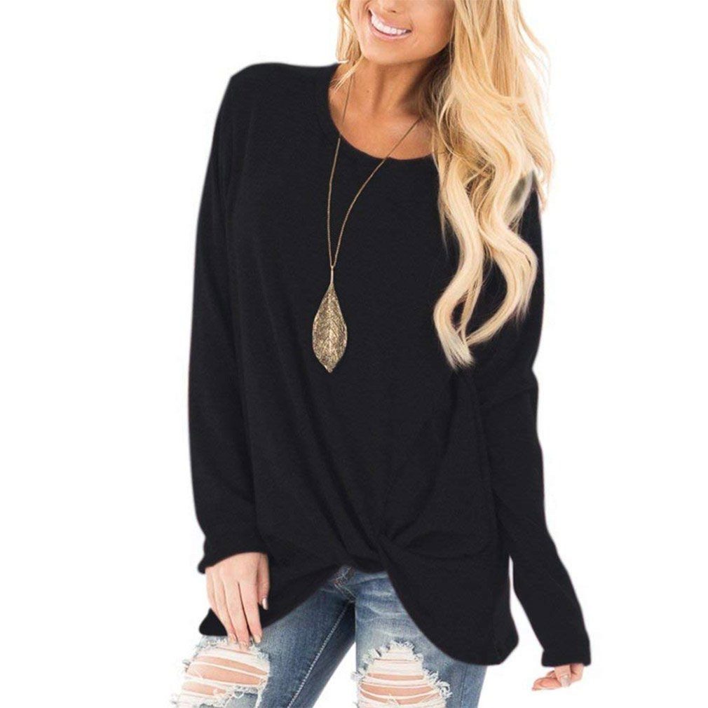 Casual Spitzenshirt A Langarmshirt Damen DEBAIJIA Langarm Tops - Schwarz DEBAIJIA Pullover Rundhals