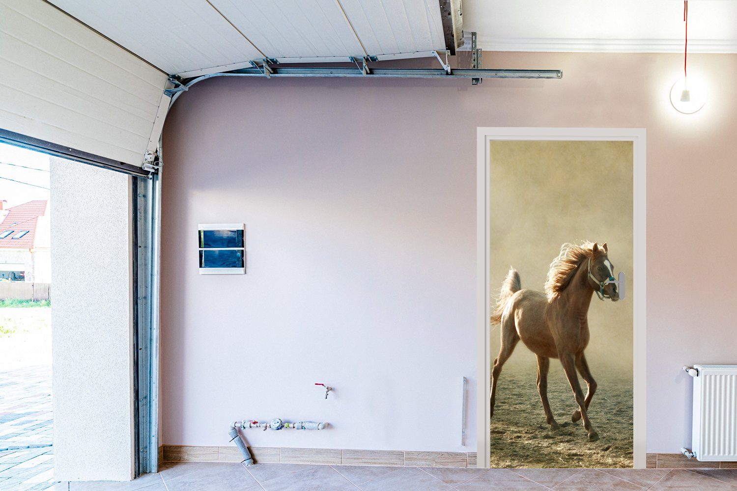 St), 75x205 Sand - Pferd Matt, Tür, bedruckt, Türaufkleber, cm Nebel, - Türtapete (1 MuchoWow für Fototapete