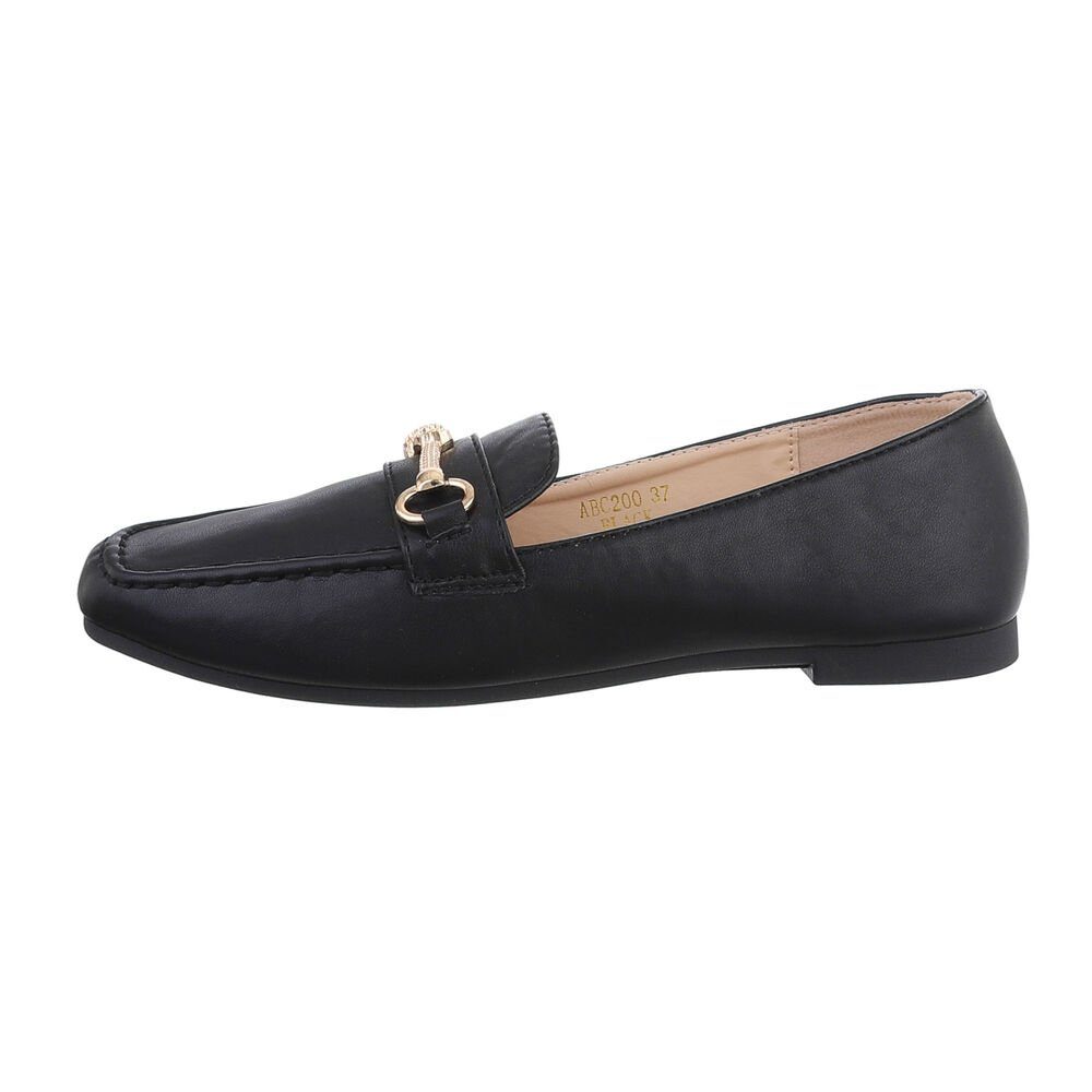 Ital-Design Damen Mokassins Freizeit Slipper Blockabsatz Mokassins in Schwarz