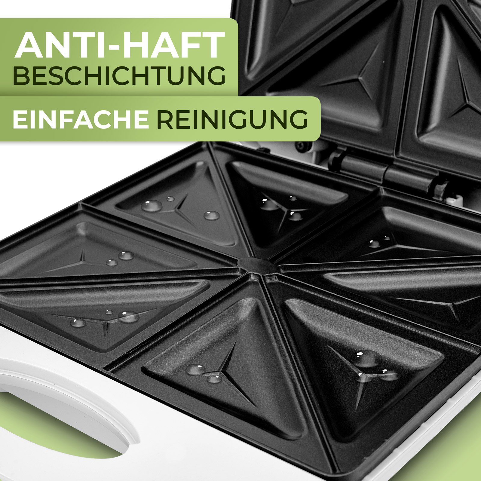 Sandwichmaker, BPA-frei 1000 1400W W, 4er XXL monzana Antihaftbeschichtung Cool-Touch-Griff