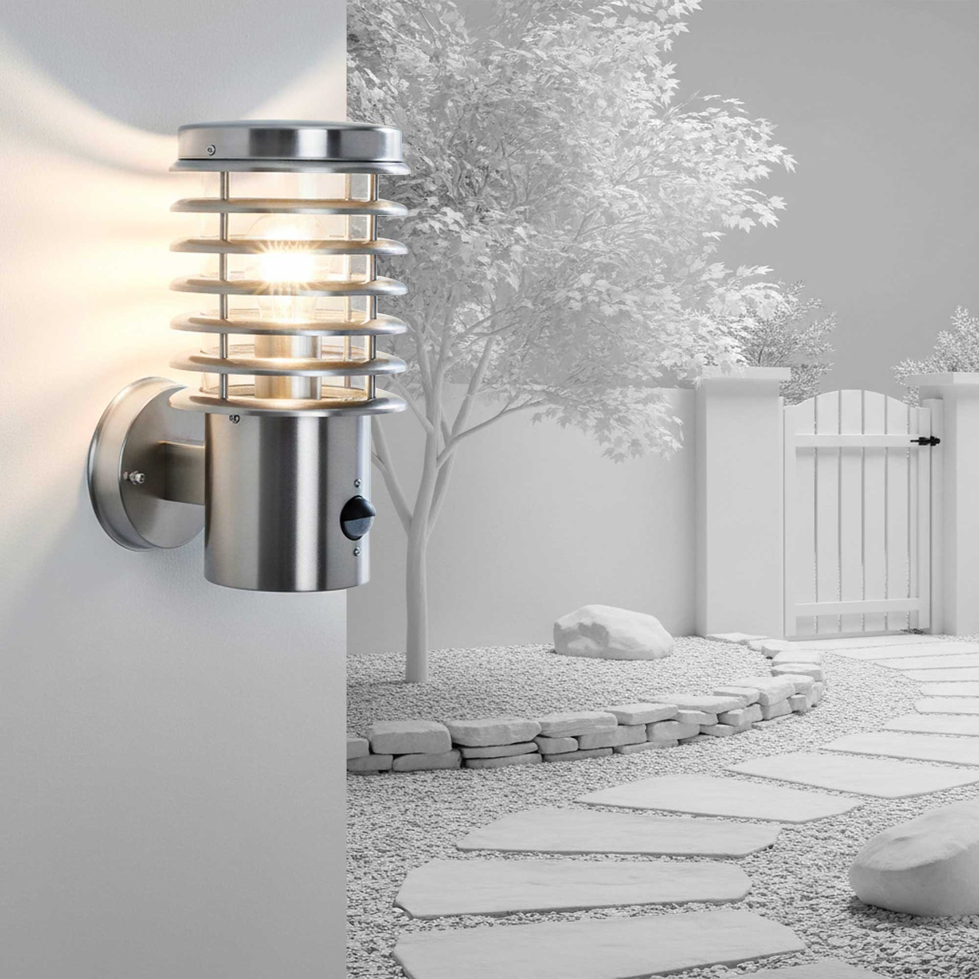 Maxkomfort LED Außen-Wandleuchte mit/ohne Bewegungsmelder - Wandlampe mit E27 Fassung - IP44 Outdoor, mit Bewegungsmelder, ohne Leuchtmittel, Wandleuchte, klassisch & zeitlos, IP44 spritzwassergeschützt
