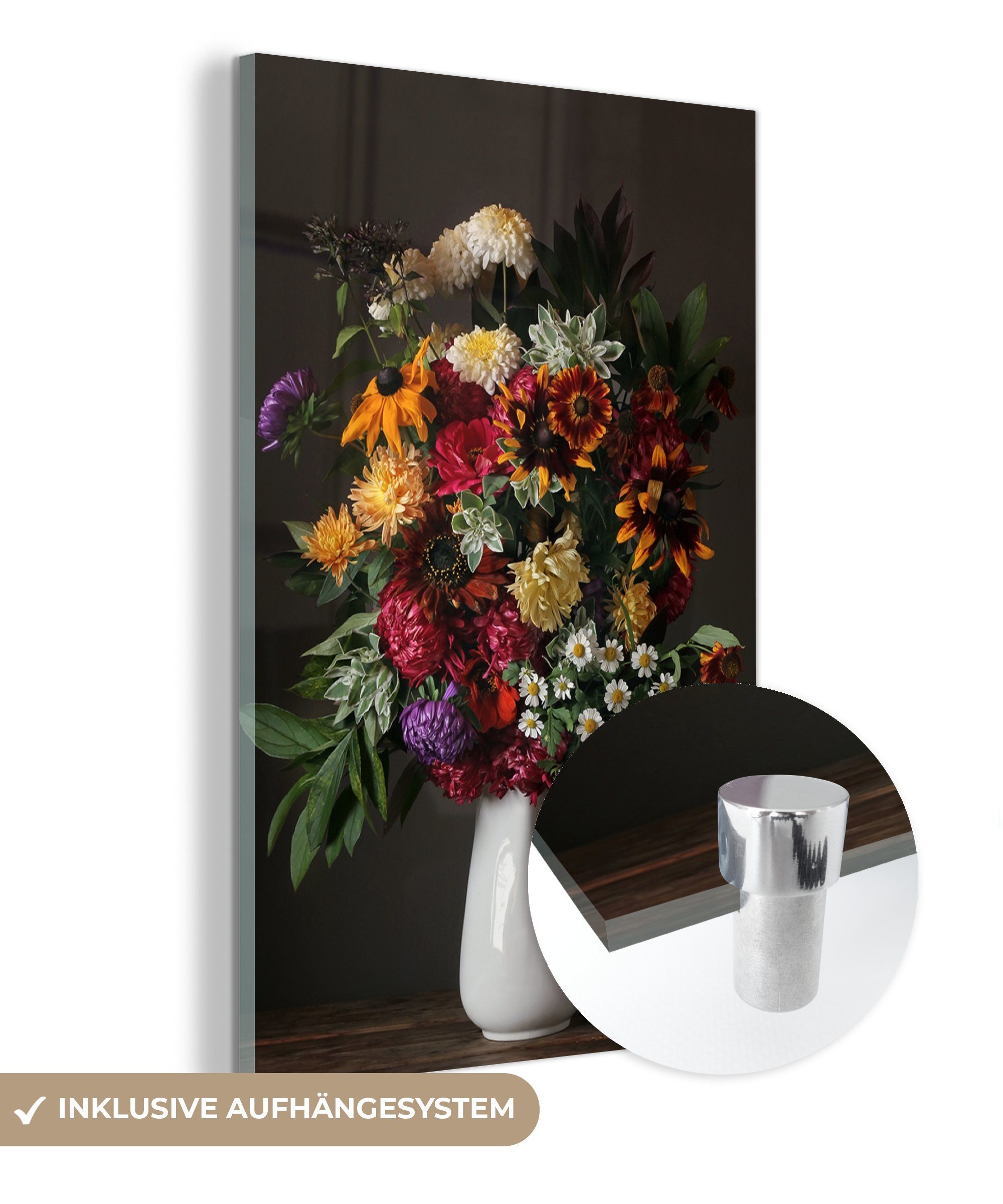 Acrylglasbild Foto - Wanddekoration Wandbild (1 St), - MuchoWow auf Farbe, Glasbilder - Bilder Glas Glas auf - Stilleben Blumenstrauß -