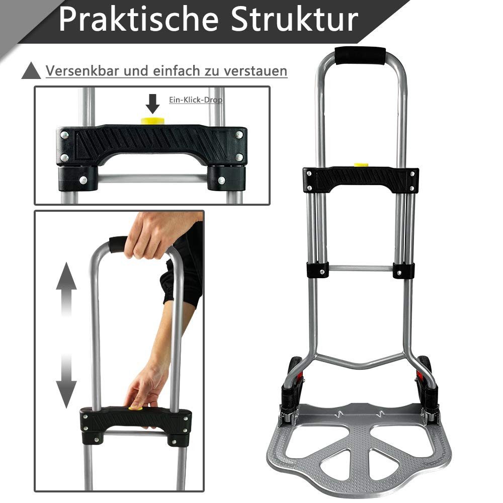FIVMEN Sackkarre Klappbare Transportkarre Handkarre Rucksack Trolley, Gepäckwagen mit Ausziehbarem Griff belastbar bis 60 kg