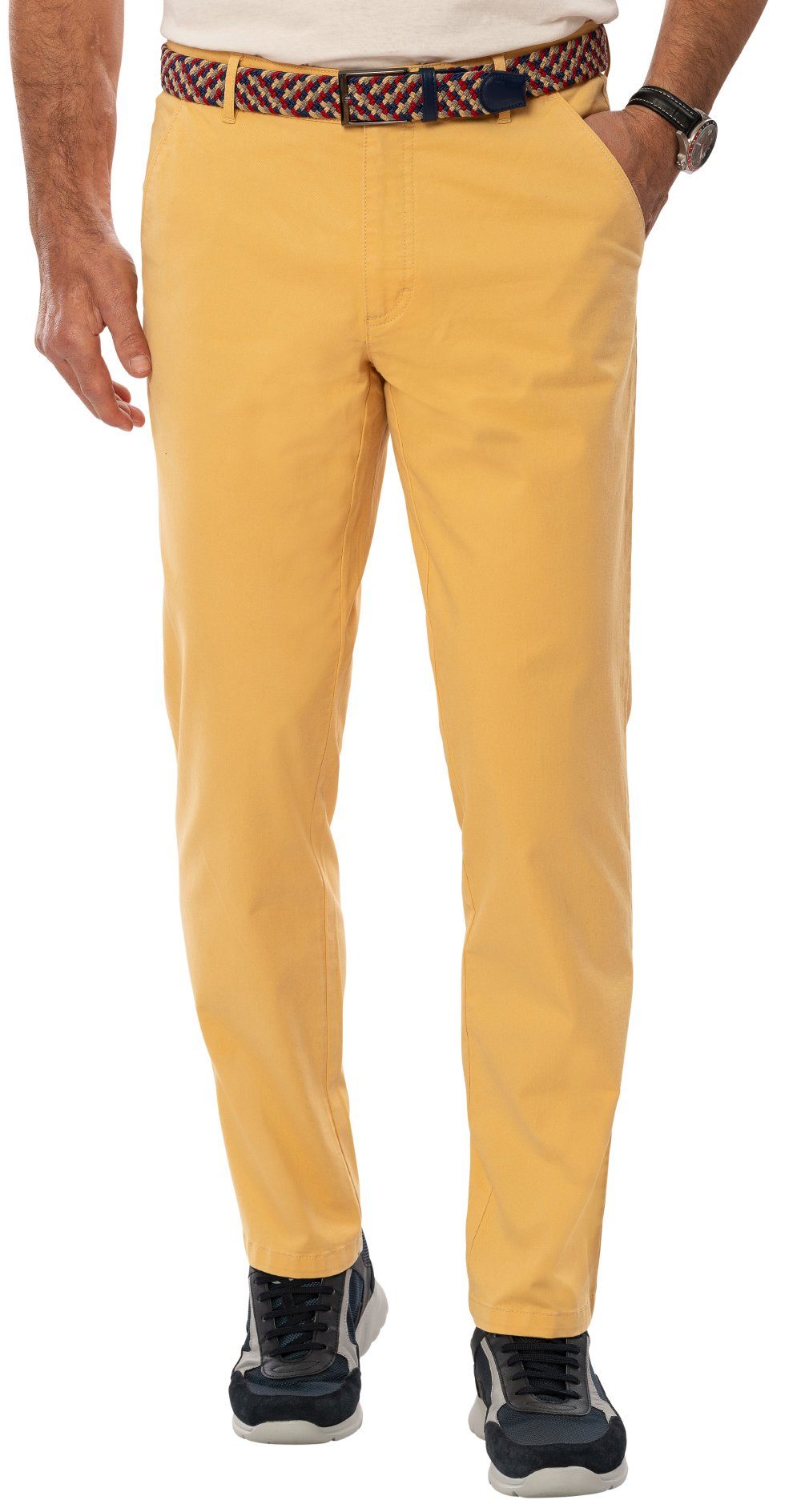 Flechtgürtel Chino-Stil Chinos mit und Regular-fit-Passform, mehrfarbigem im Suprax gelb in