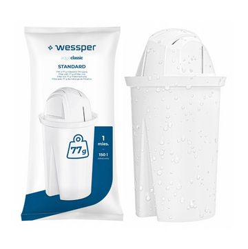 Wessper Kalk- und Wasserfilter aus Glas, Glaskanne 3,3 L inkl. 8 AQUAClassic Kartuschen, Zubehör für Brita, PearlCo. Reduziert Kalk und Chlor sowie Schwermetalle, kompatibel mit Brita Classic, bis zu 150L pro Kartusche