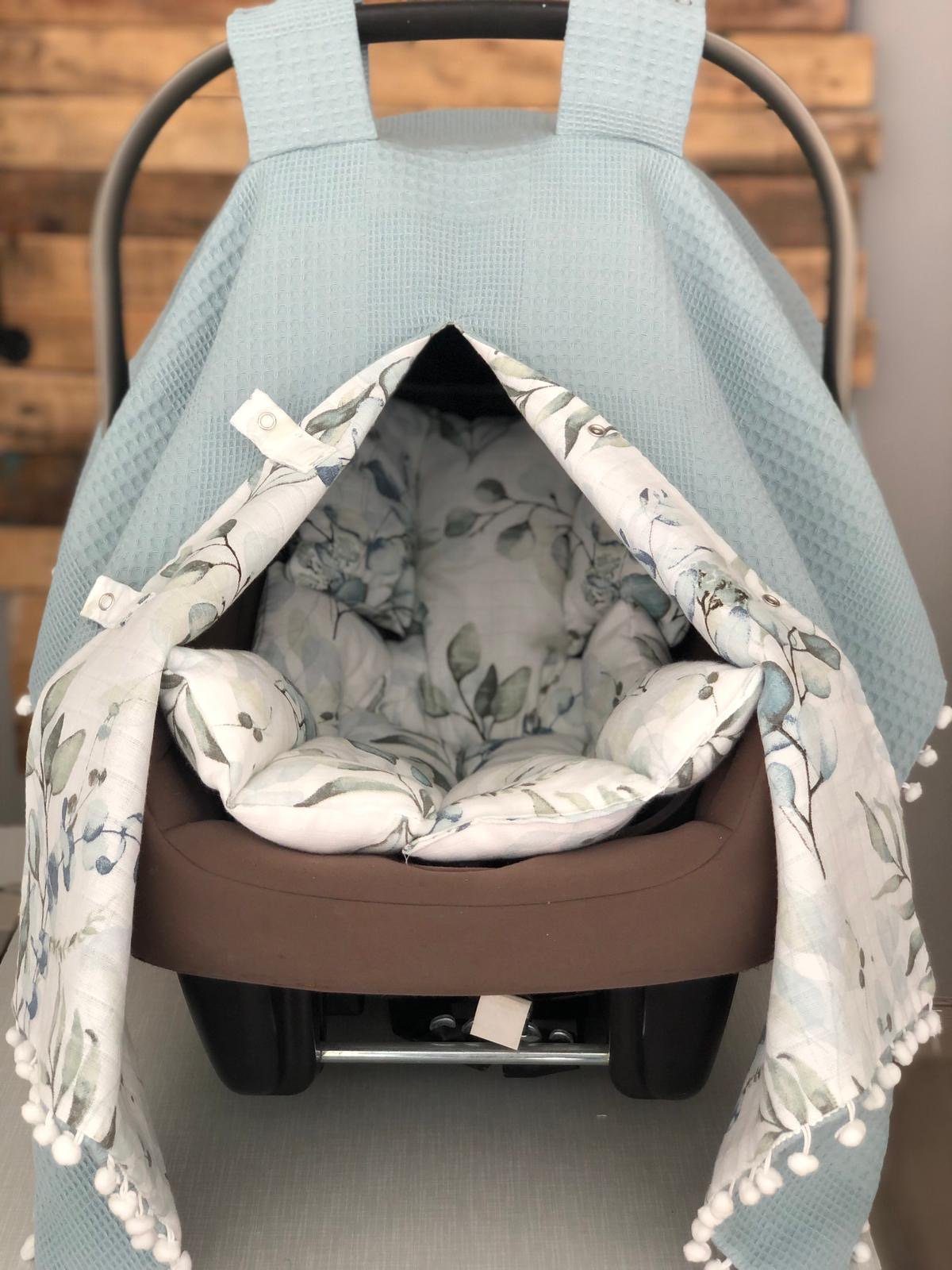 Ersatz ab: Babyschale Maxi Einschlagdecke Sitzauflage Babyschalen Waffelpique Fancyroom Einschlagdecke und Baby Aus Eukalyptus kuschelige Geburt, (2-tlg., und Musselin, petrolblau für Sichtschutz ab Set Cosi, Sonnenschutz Sitzauflage),