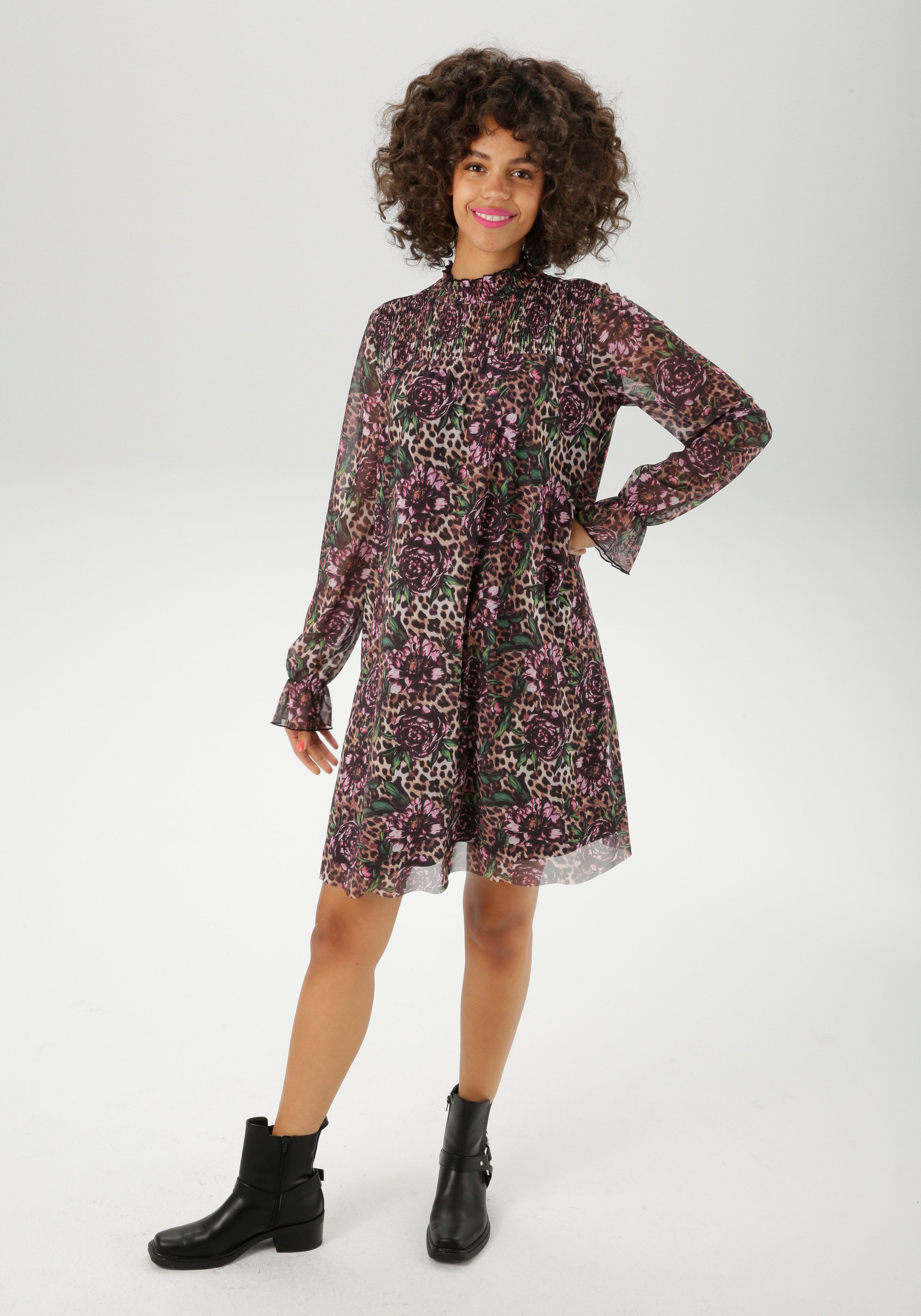 Aniston CASUAL Blusenkleid mit fantasievollem Leo- und Blumenmuster bedruck günstig online kaufen