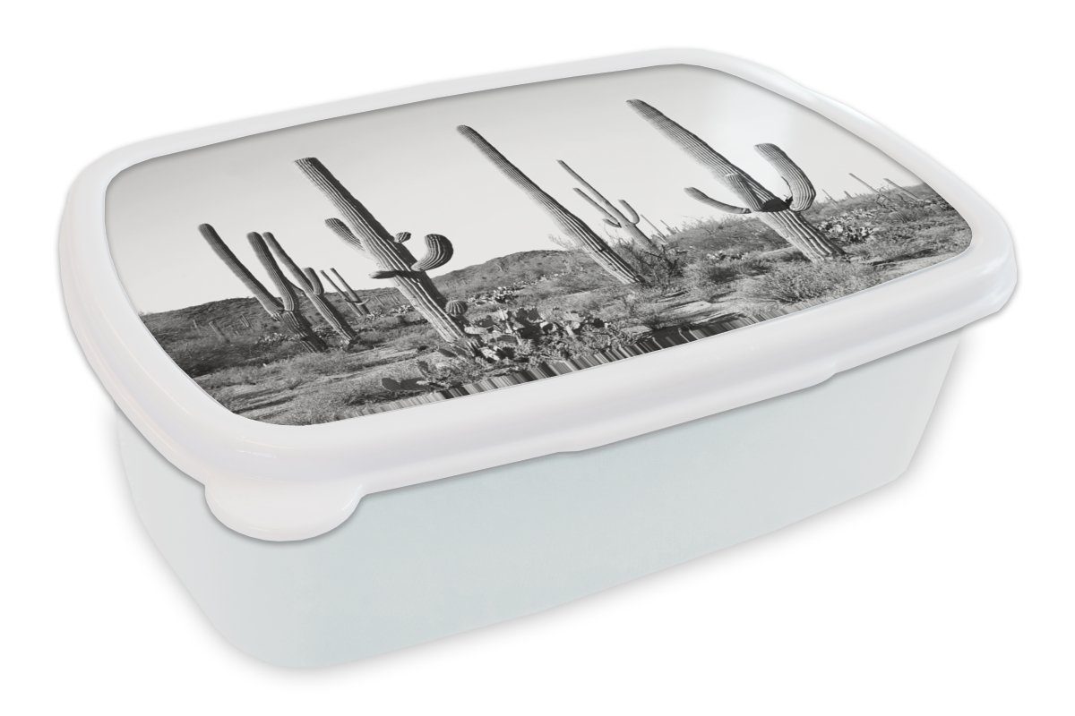 MuchoWow Lunchbox Kakteen - Schwarz und weiß - Natur - Landschaft, Kunststoff, (2-tlg), Brotbox für Kinder und Erwachsene, Brotdose, für Jungs und Mädchen