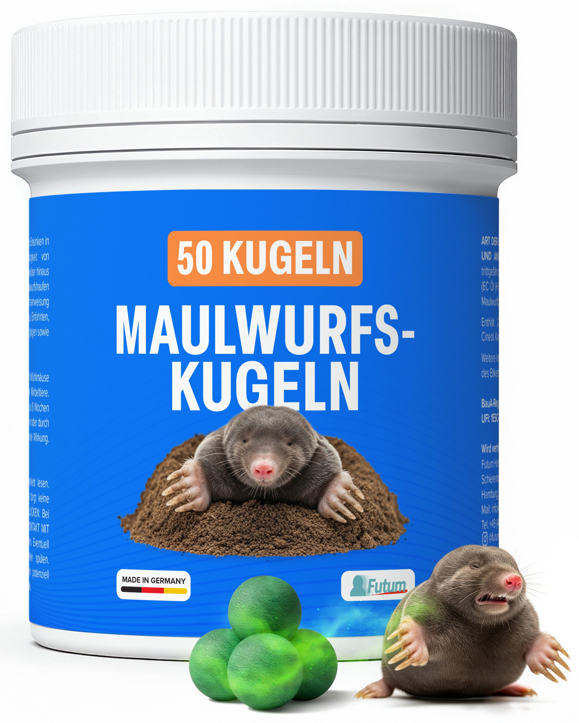 FUTUM Vergrämungsmittel 50er Maulwurf-Kugeln 50 Kugeln zur Maulwurfs Abwehr, 50-St., MADE IN GERMANY