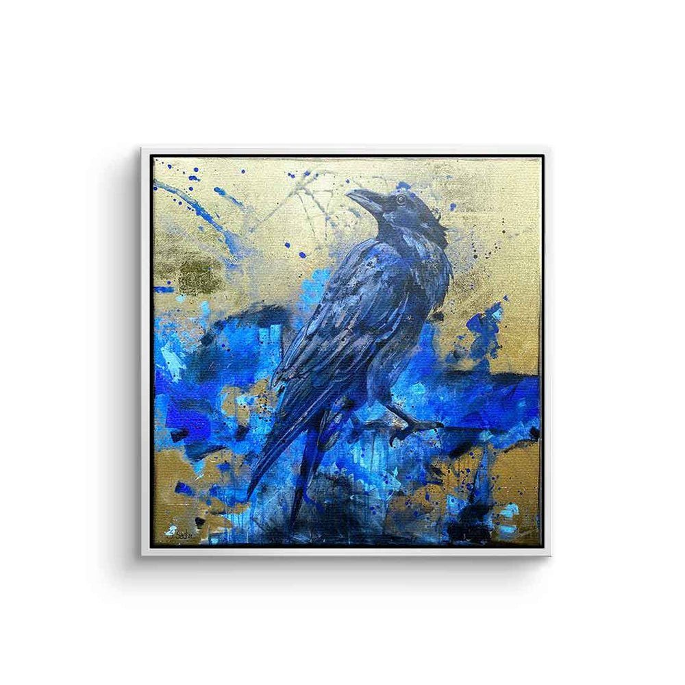 DOTCOMCANVAS® Leinwandbild, Leinwandbild by Rabe Seck gold weißer pr Vogel blau Pepe Rahmen mit designed Sabrina