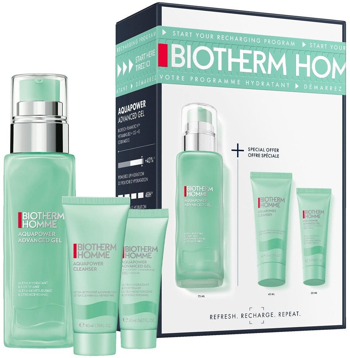 BIOTHERM Gesichtspflege-Set Biotherm Homme Aquapower Set (FG 75ml + FG 20ml + FC 40ml), 3-tlg.
