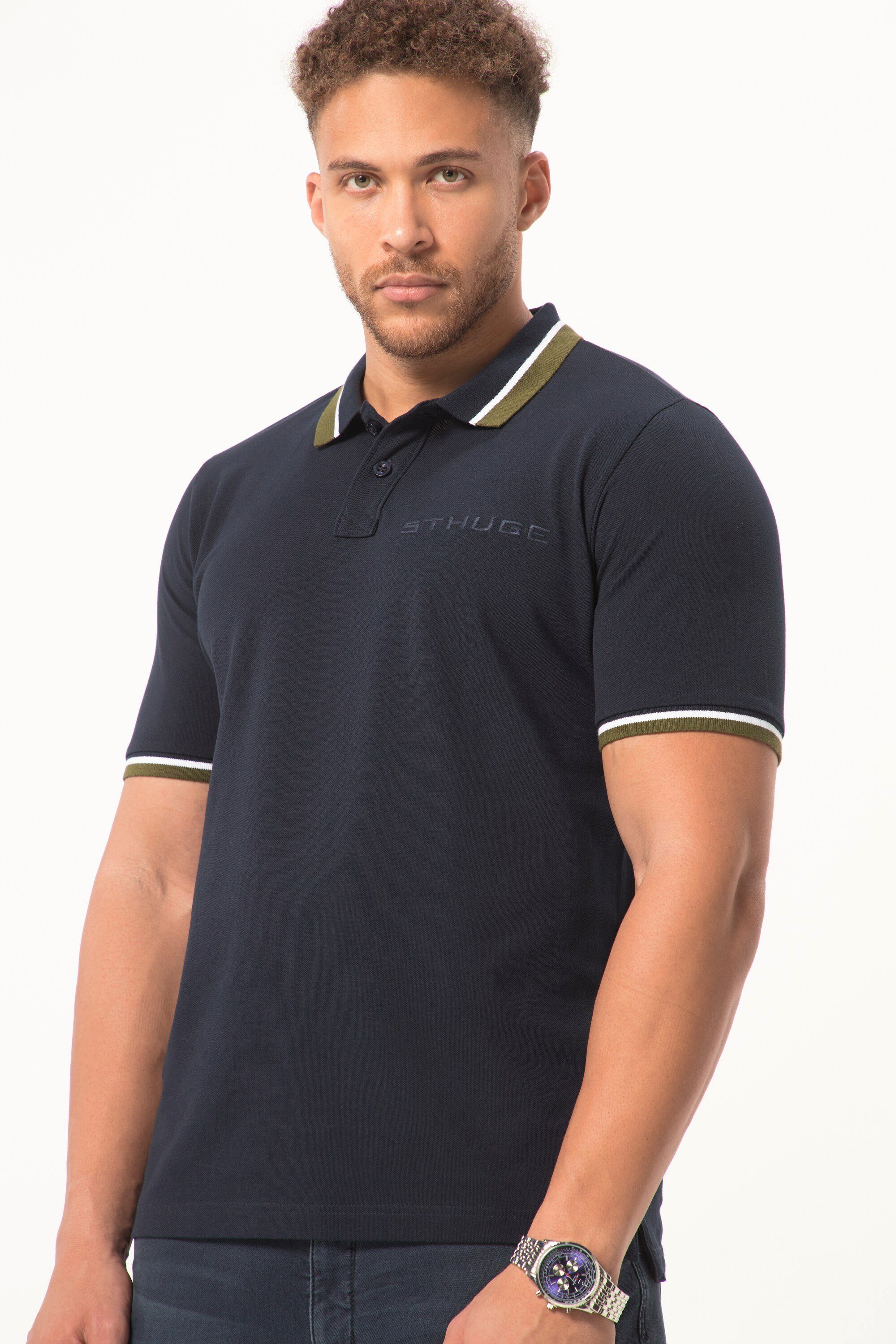 STHUGE Kontrast-Polokragen Halbarm Piqué Poloshirt STHUGE Poloshirt
