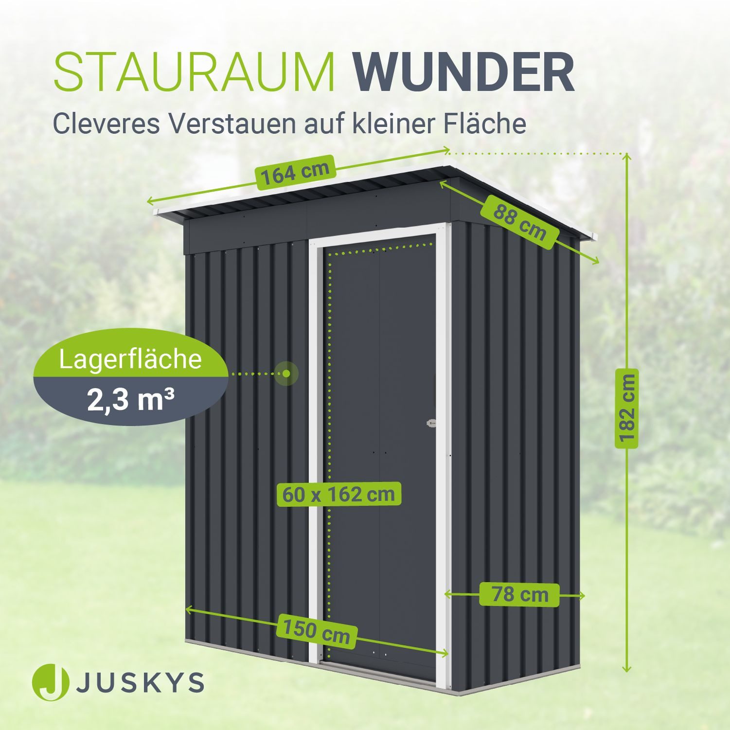 Juskys Gartenhaus S, BxT: 164x88 cm, mit Pultdach, Schiebetür, Fundamentrahmen, Werkzeughalter, 1 m²