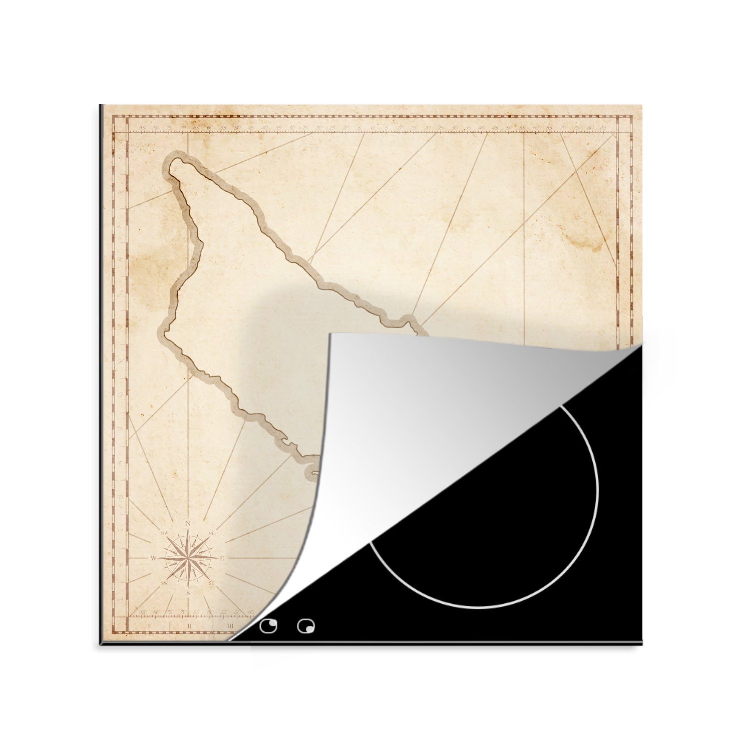 MuchoWow Herdblende-/Abdeckplatte Illustration einer antiken Karte mit Aruba darauf, Vinyl, (1 tlg), 78x78 cm, Ceranfeldabdeckung, Arbeitsplatte für küche