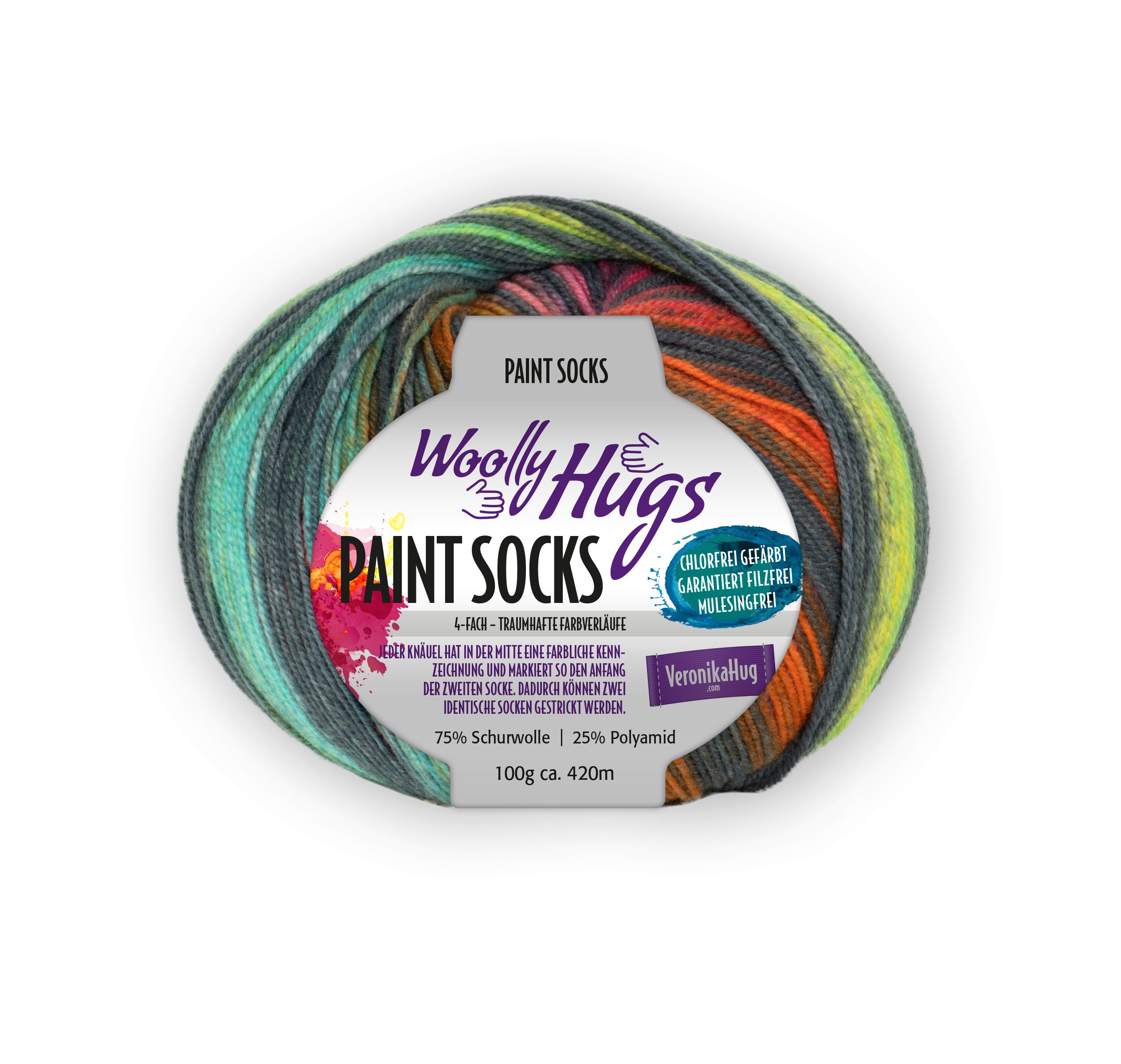 Woolly Hugs PAINT SOCKS Häkelwolle, 420 m (4-fach Sockenwolle mit traumhaften Farbverläufen), 100 g