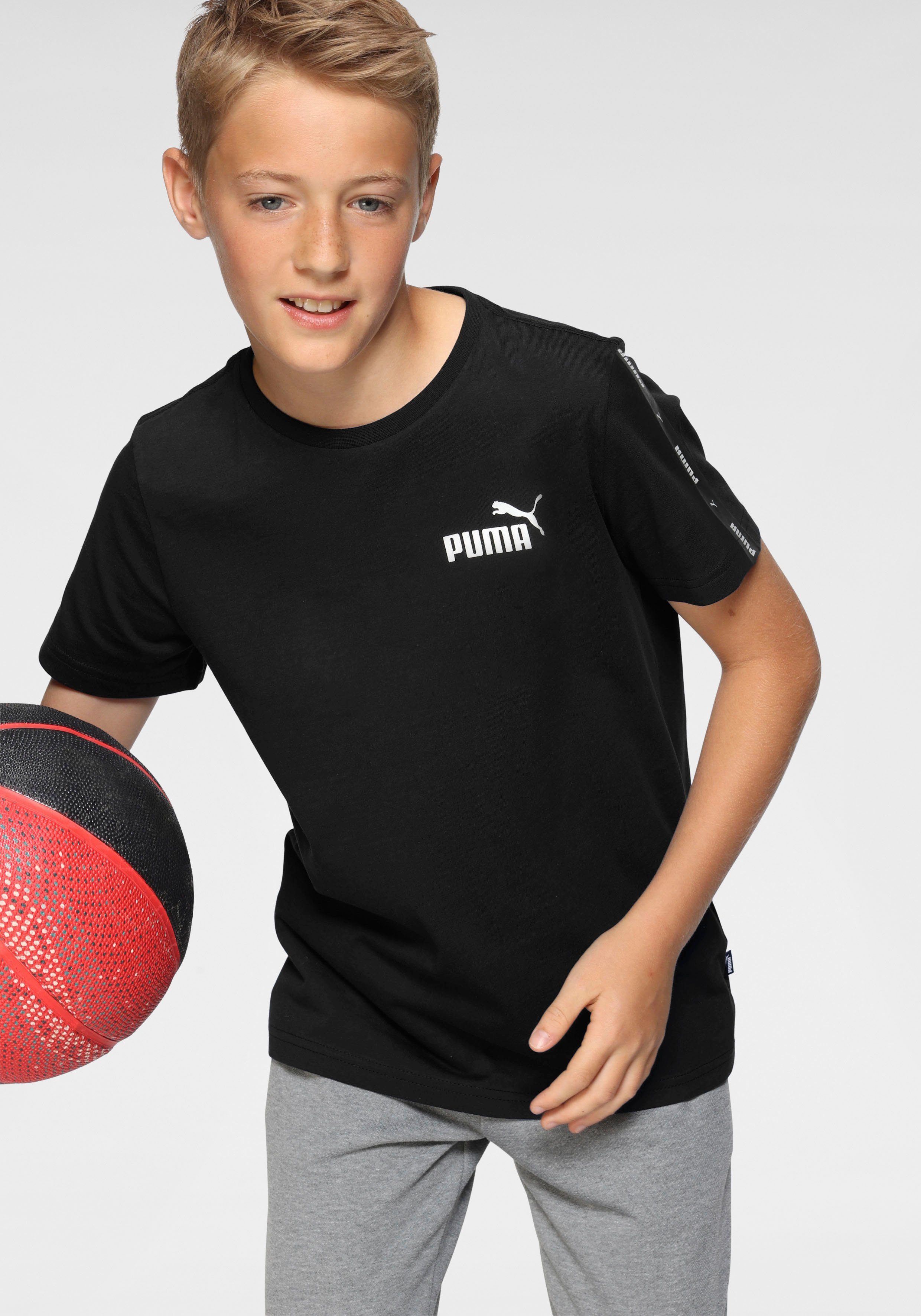 PUMA T-Shirt ESS+ Tape Tee - für Kinder schwarz | Sport-T-Shirts