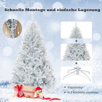 COSTWAY Künstlicher Weihnachtsbaum, 1036 PVC Nadeln, Metallständer, Silber