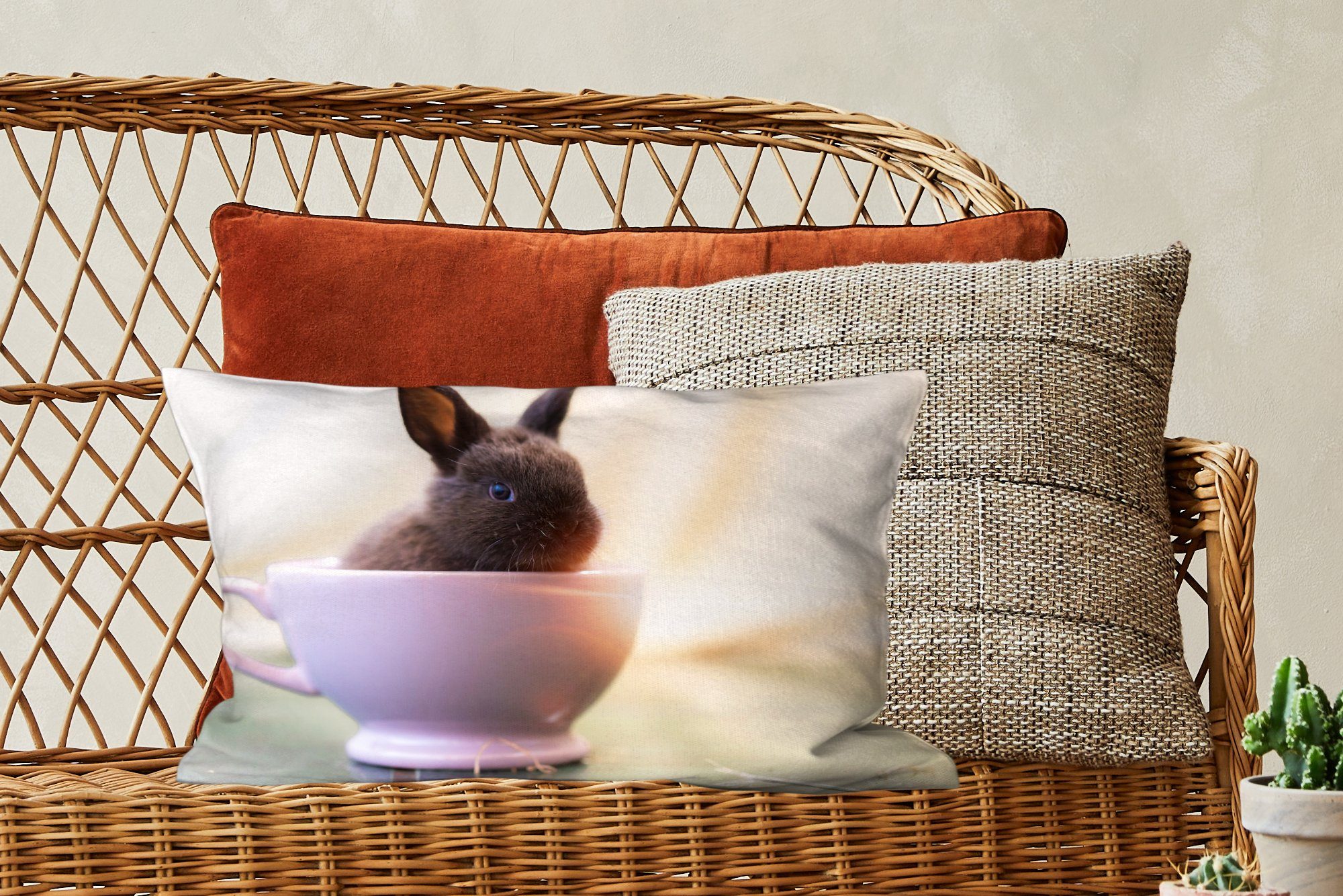 Wohzimmer Teetasse, - - Füllung, Dekokissen Kaninchen Dekokissen Schlafzimmer Zierkissen, Dekoration, mit MuchoWow Baby