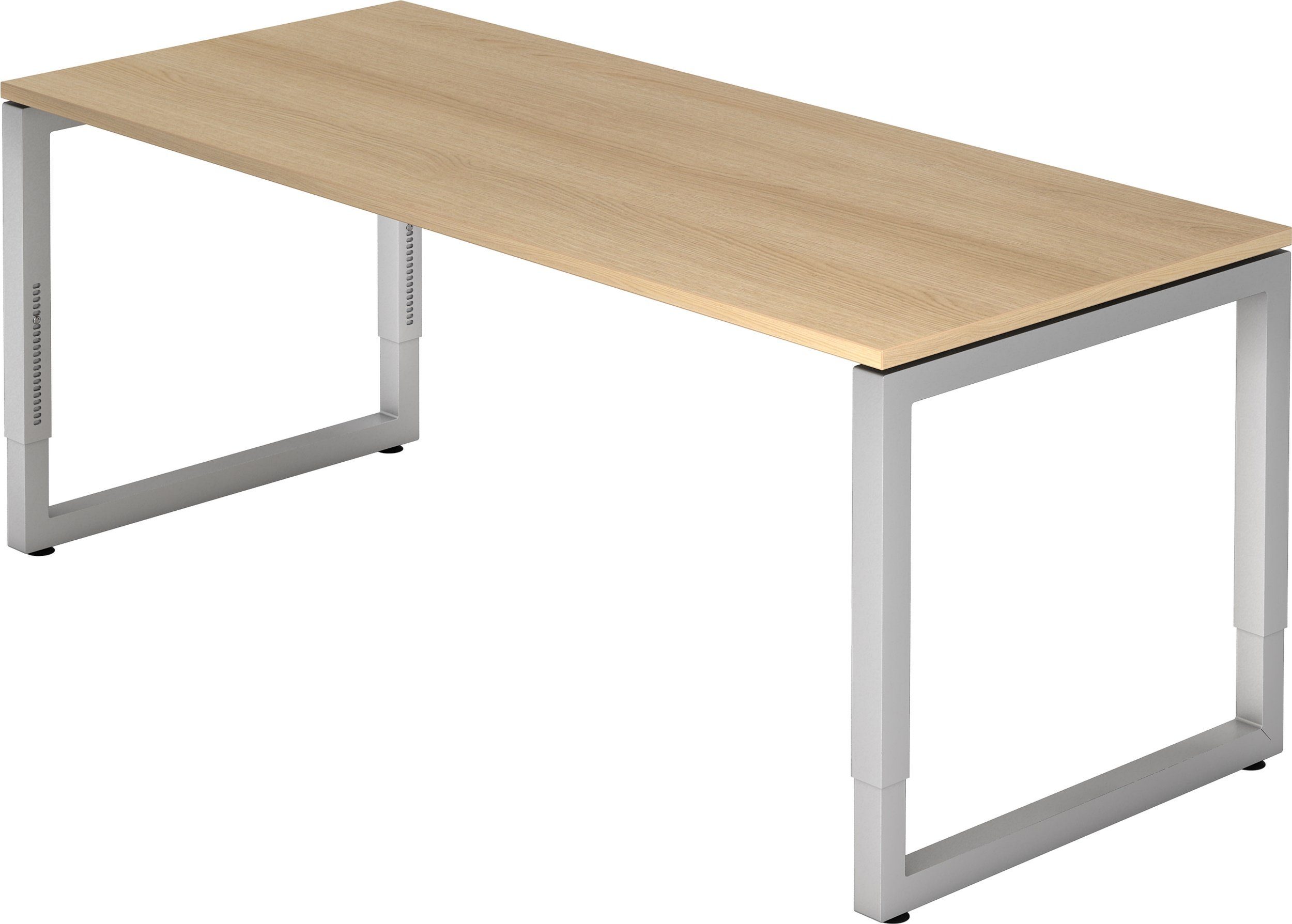 bümö Schreibtisch Schreibtisch Serie-R, Rechteck: - 180 Dekor: cm 80 Eiche x - Silber Gestell