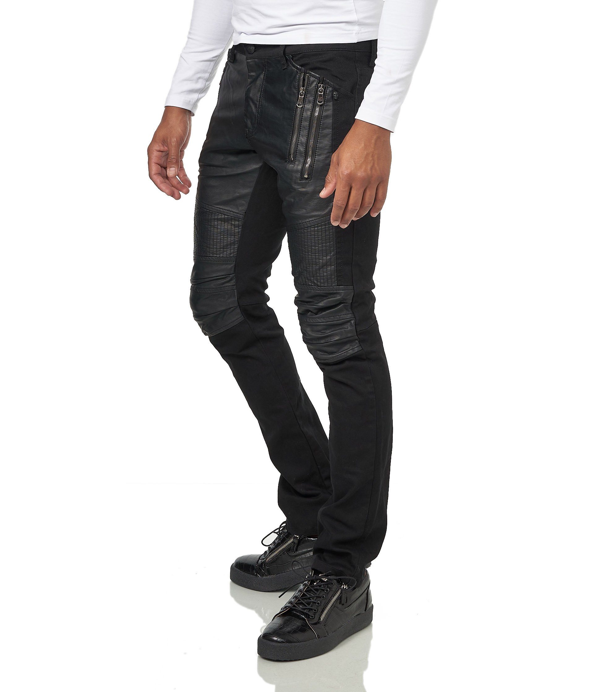 KINGZ Bequeme Jeans mit Kunstleder-Applikationen