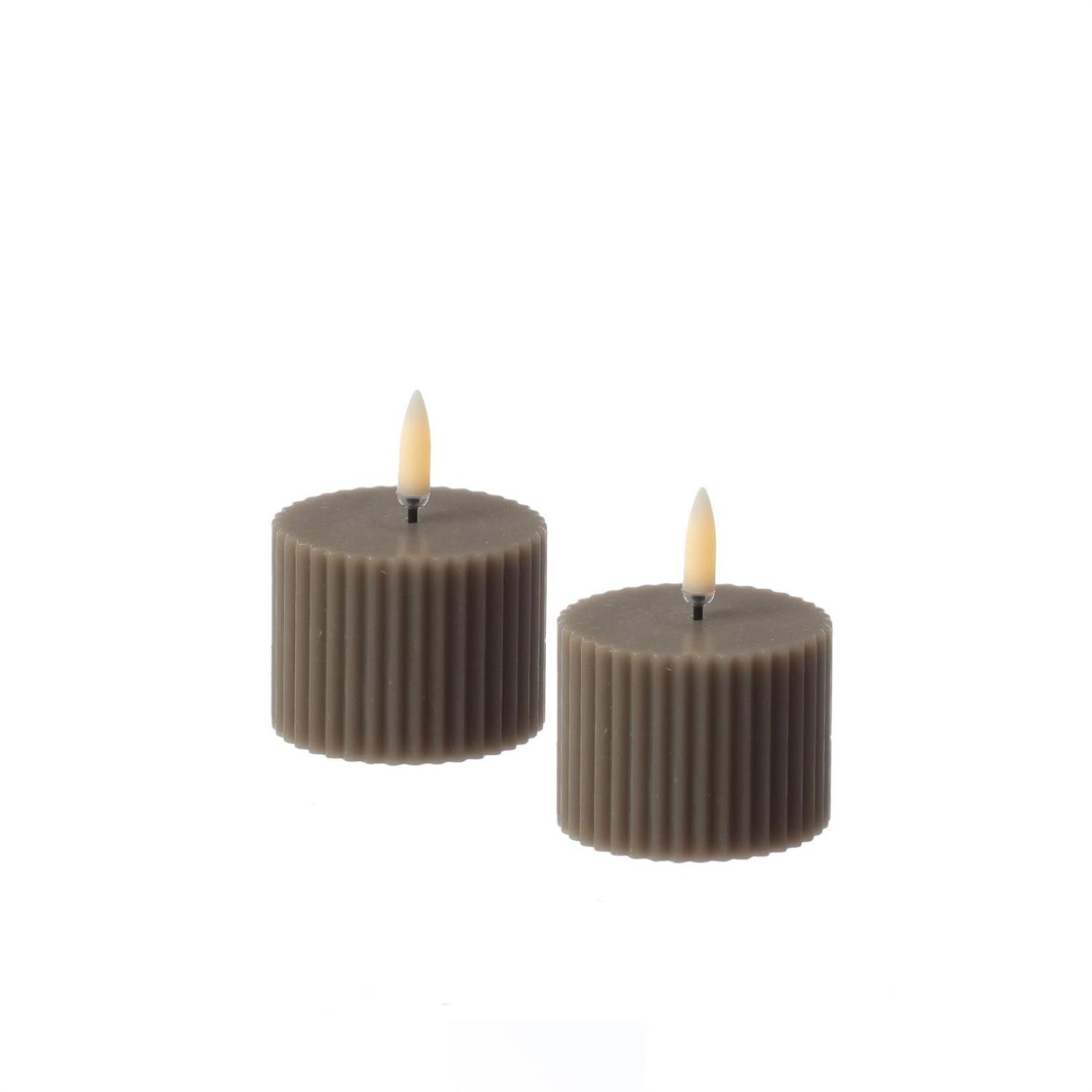 LED-Kerze LED Mini Kerzen Thea Uyuni Echtwachs mit Rillen Timer D:5,8cm sand 2St