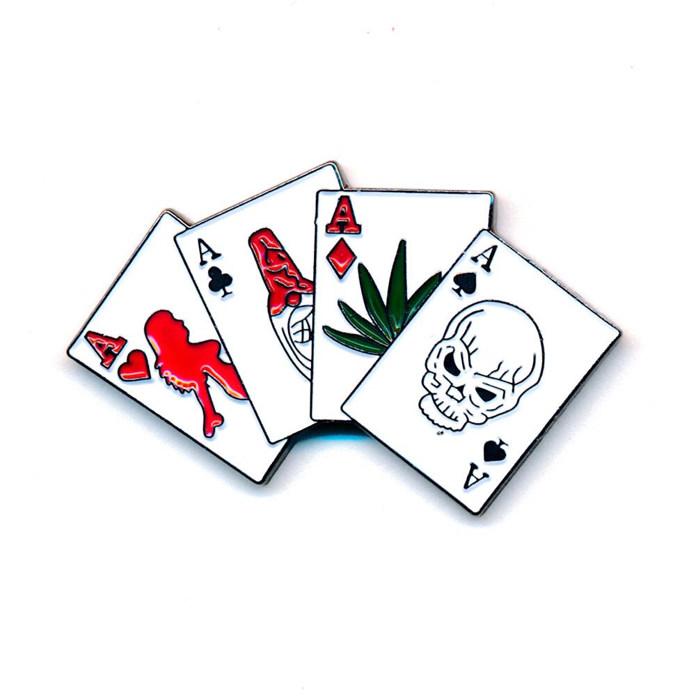 hegibaer Pins Four Aces Vier Asse Gothic Hanf Skull Button Edel Pin Anstecker 0185 (1-tlg), Edel und Exklusiv