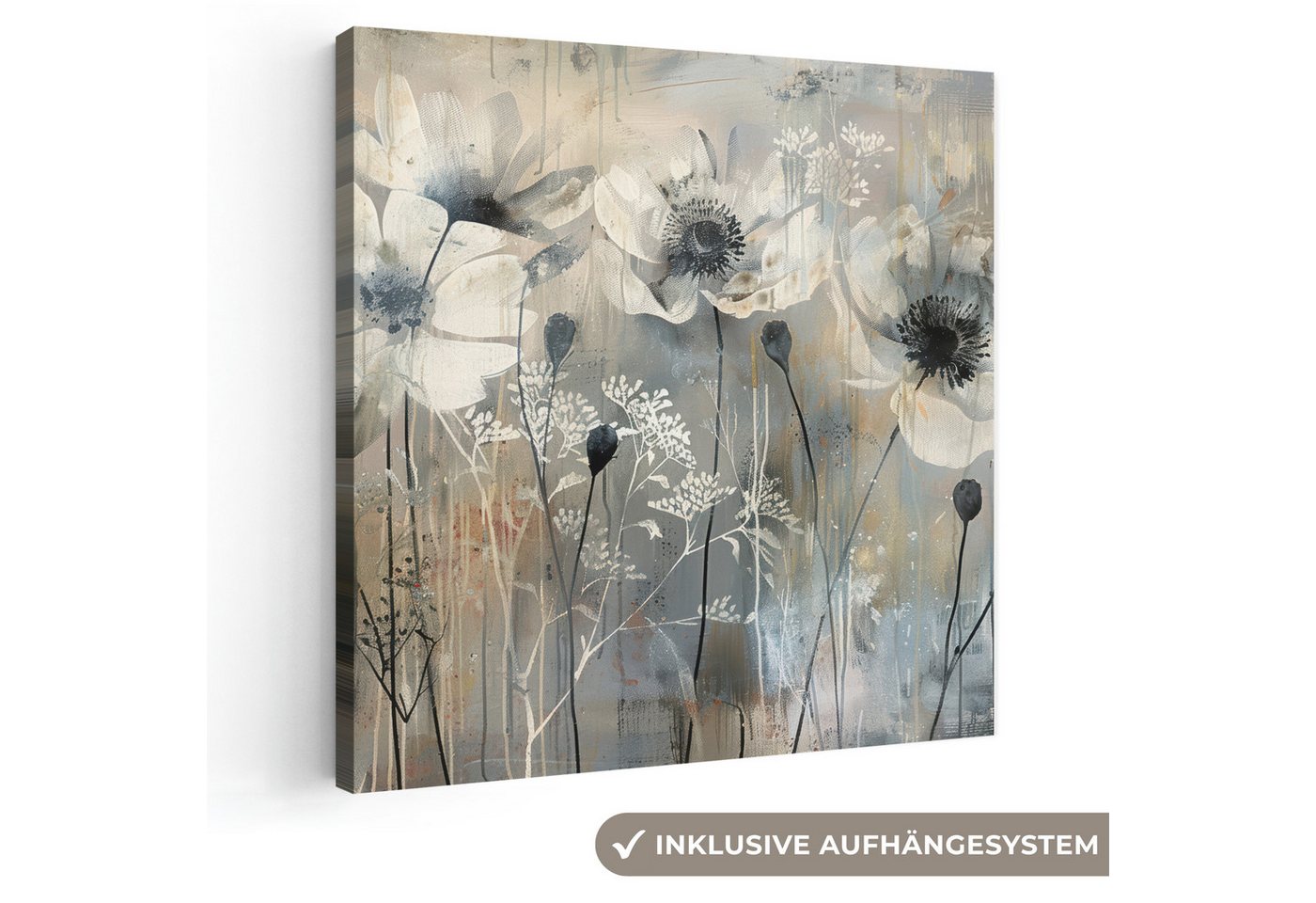 OneMillionCanvasses® Leinwandbild Blumen - Pflanzen - Grau - Abstrakt, Fotodruck (1 St), Wandbild, Deko Schlafzimmer Wohnzimmer Flur 20x20 cm