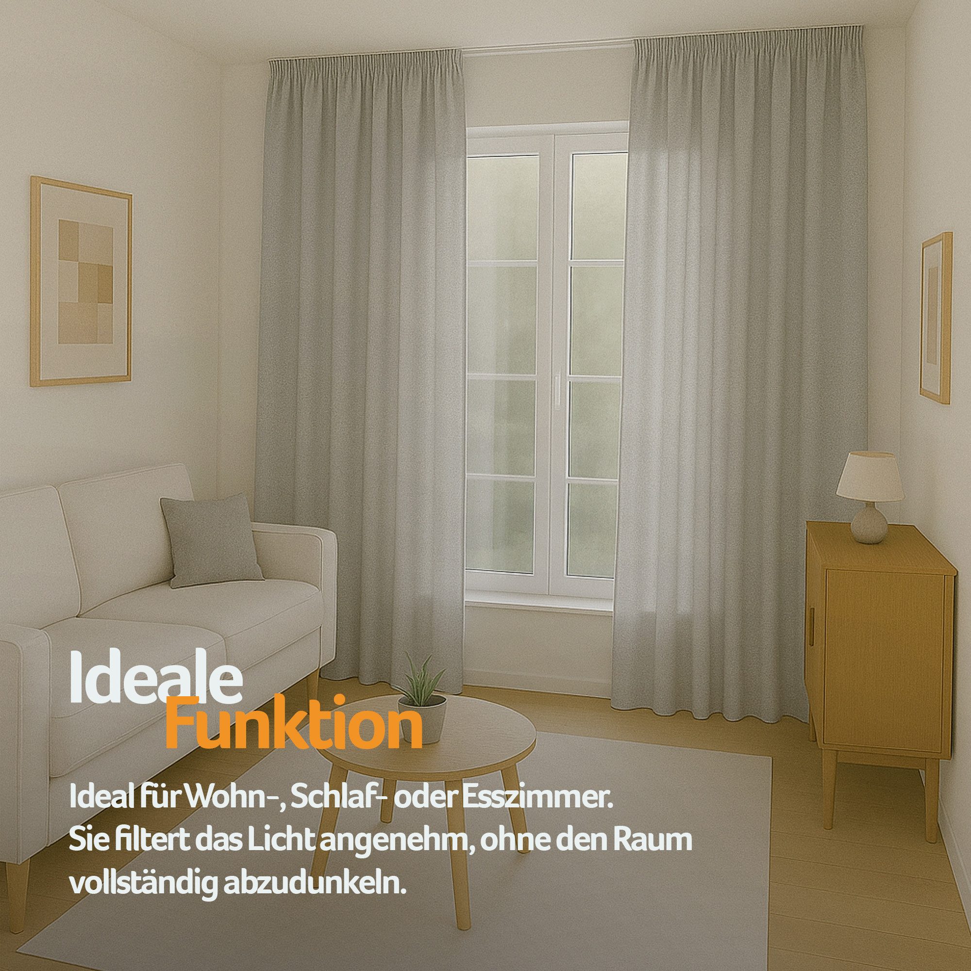 Bestlivings Gardine "Ellen" mit Universalband (2 St), Kräuselband, blickdicht, in moderner Satin-Optik, einfarbig, modern, waschbar bei 30°C – Bild 4 von 5