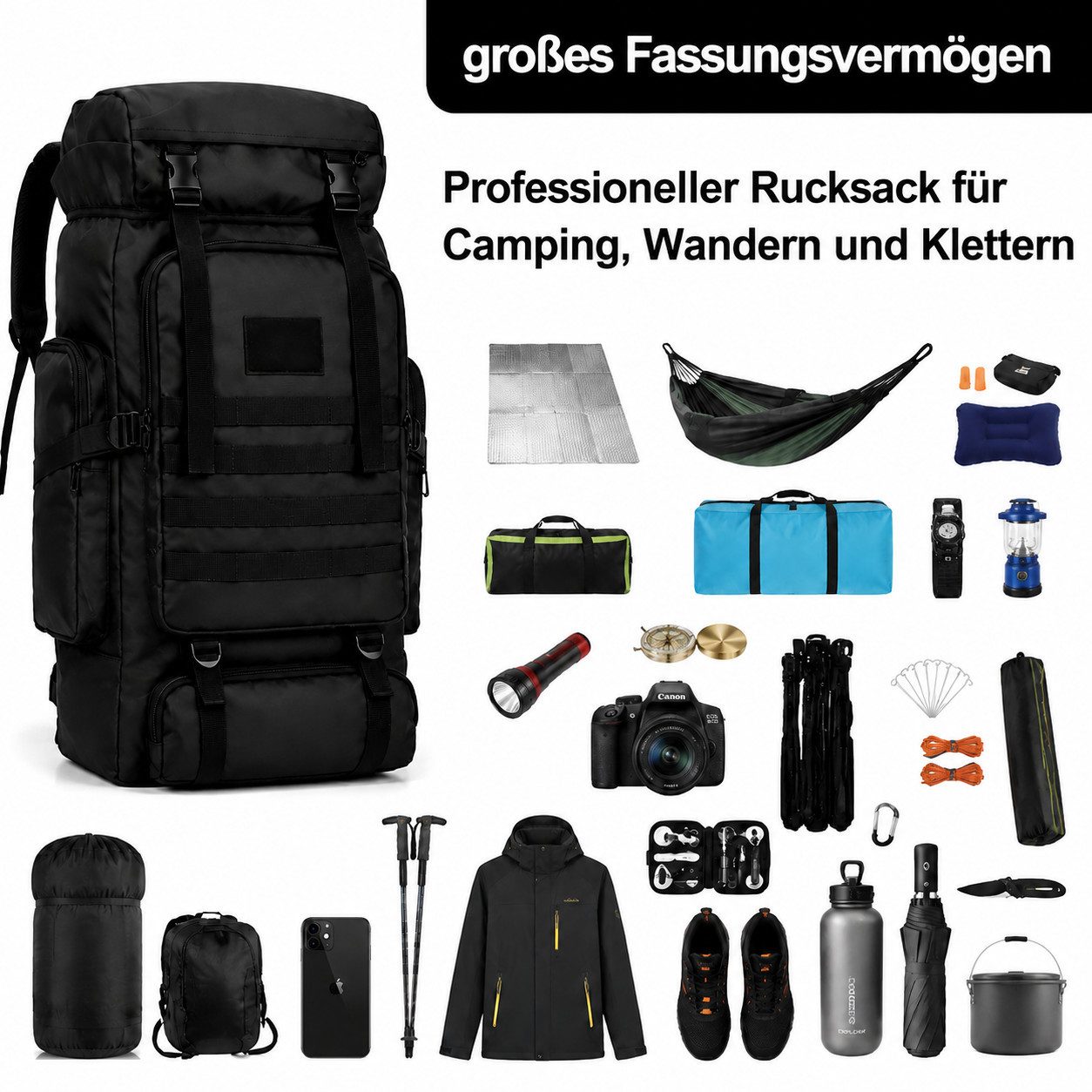 Toomoke Wanderrucksack Rucksack Wanderrucksack Herren Damen Outdoor Camping Wasserdicht (Packung, mit schützendem Laptopfach, aus Polyester), Für Wandern, Radfahren, Klettern, Bergsteigen und Reisen Sport