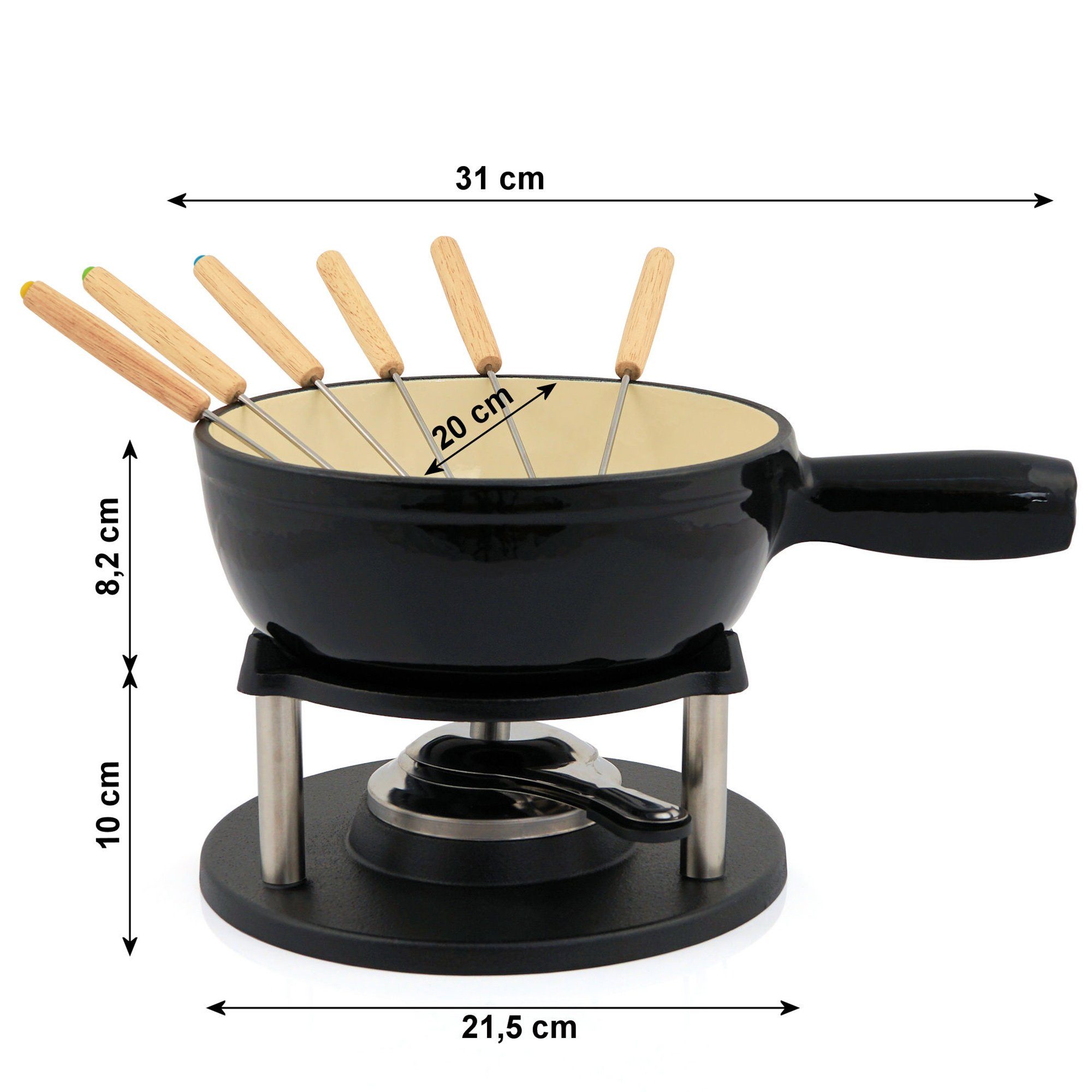 BBQ-Toro Fonduetopf 9-teiliges Gusseisen Fondue Set für 6 Personen, 2 L, emailliert, Gusseisen
