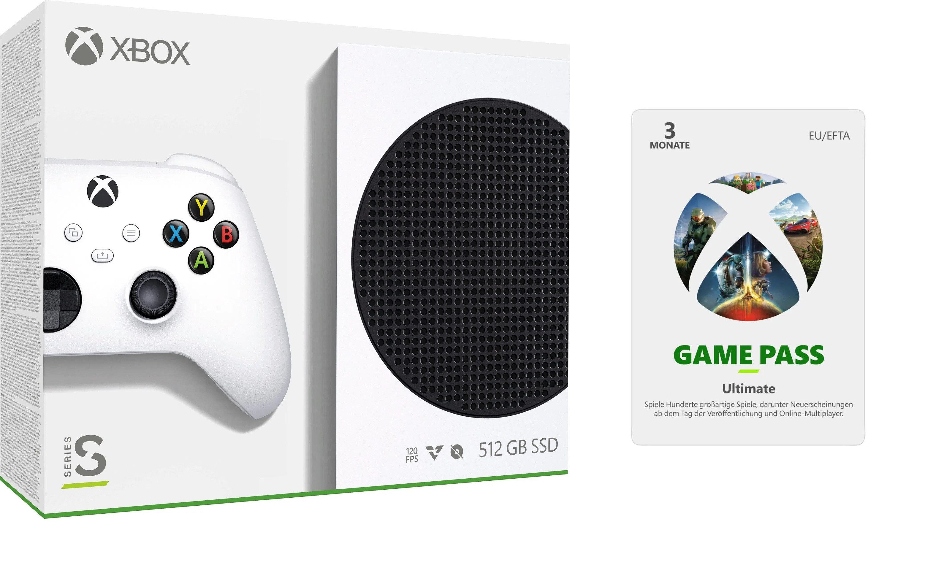 Xbox Series S 512 GB Starter Bundle + 3 Monate Game Pass Ultimate (Set, Starter Bundle), Digital-Only (ohne Laufwerk)
