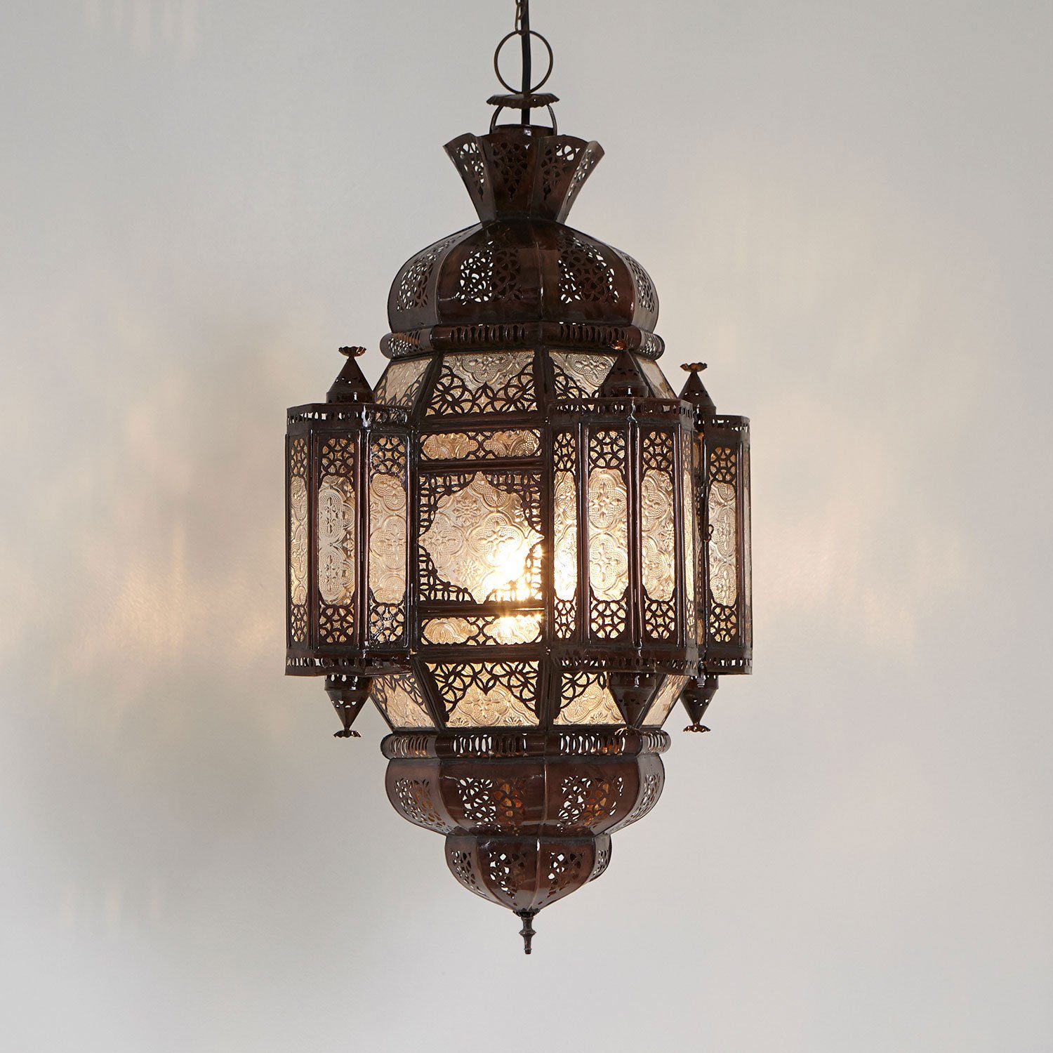 Casa Moro Kunsthandwerk Orientalische Eisen handgefertigt, ohne aus Lampe Marokko Leuchtmittel, Moula & Reliefglas aus Deckenleuchte Maurice
