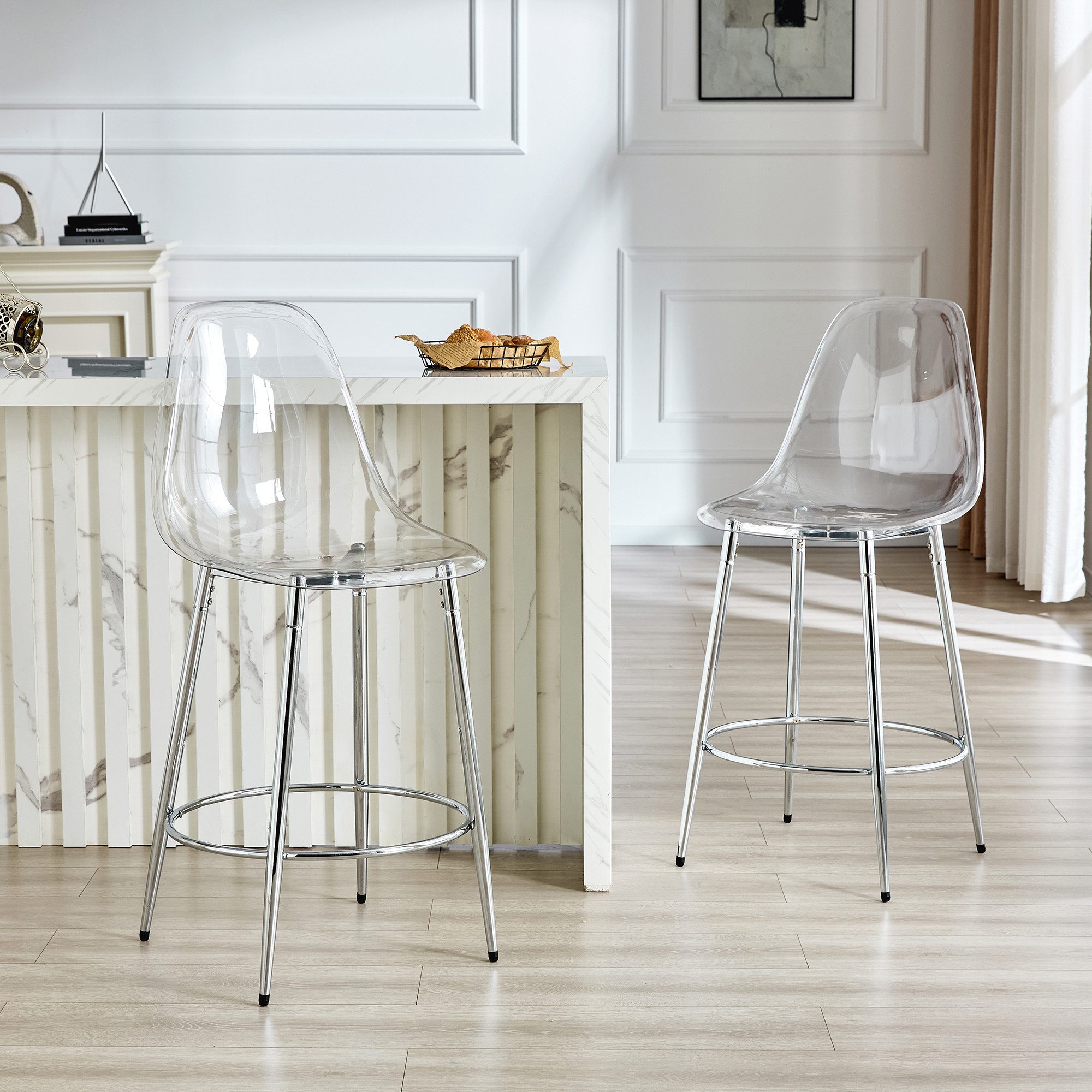 Totnz Barhocker 2er-Set transparente Barhocker mit schwebendem Design (ergonomisch, pflegeleicht, X-förmiges Metallgestell, rutschfest, Fußablage), für Küche & Theke