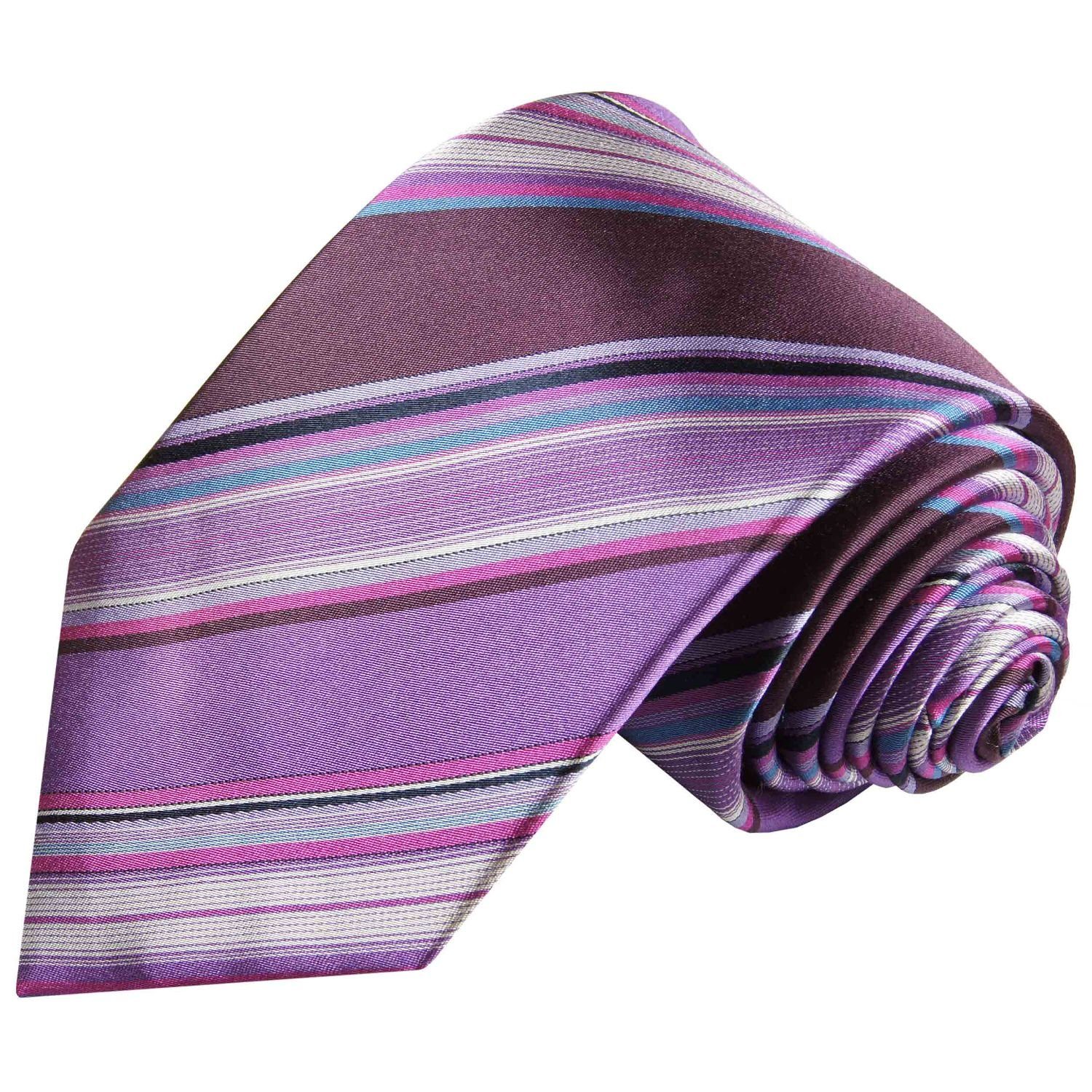 Paul Malone Krawatte Designer Seidenkrawatte Herren Schlips modern gestreift 100% Seide Schmal (6cm), lila violett 251