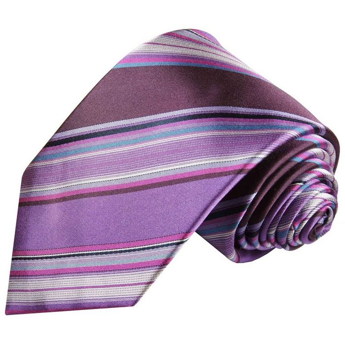 Paul Malone Krawatte Designer Seidenkrawatte Herren Schlips modern gestreift 100% Seide Schmal (6cm) lila violett 251