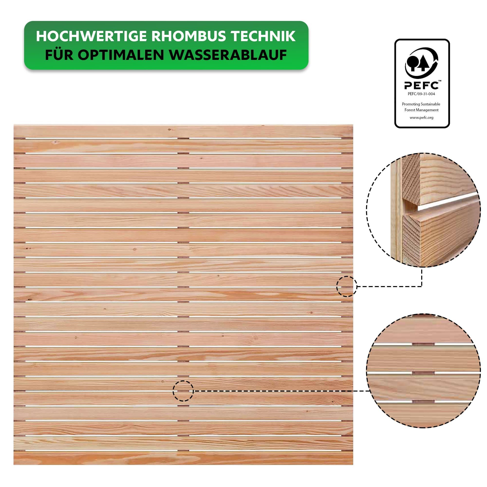 Endorphin Zaun Rhombus-Sichtschutzzaun Lärche, 5x Elemente [180x180cm] & 6x Holz-Pfo