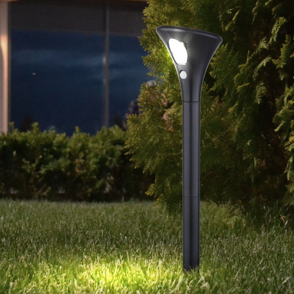 2 LED-Leuchtmittel Tageslichtweiß, Solar etc-shop Bewegungsmelder Wegeleuchte mit Gartenleuchte Kaltweiß, Solarleuchte Gartenstrahler, verbaut, fest