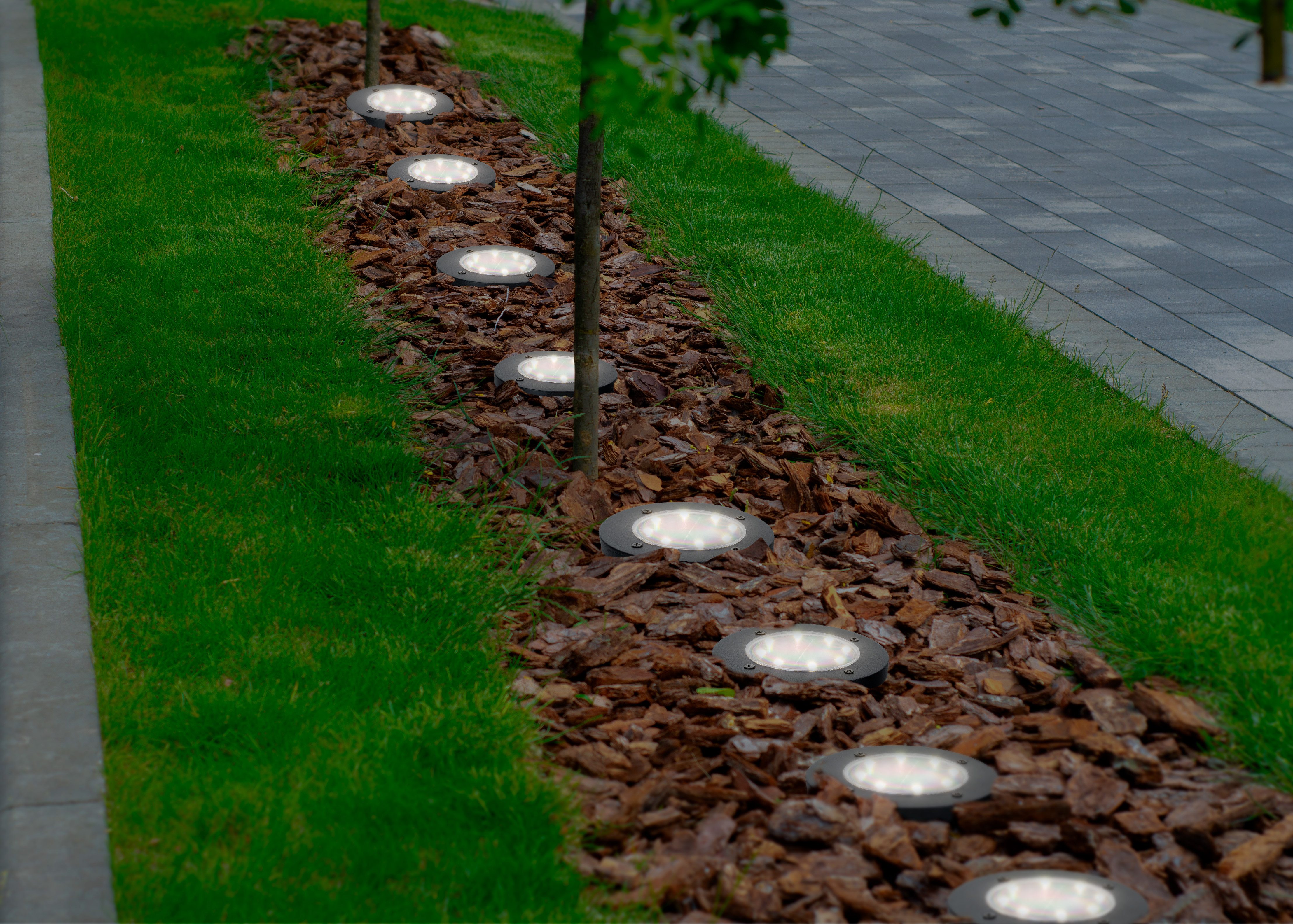 näve LED Solarleuchte Kian - Solar-Erdspieß Wegeleuchte Gartenlampe, LED fest integriert, Warmweiß, Solar-Boden-Erdspieß, Set, Solar-Lampe, Bodenleuchte, Garten – Bild 3 von 5