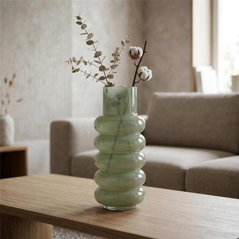 BOLTZE Tischvase Ribbo Glas hellgrün rund 35cm glänzend, moderne Blumenvase