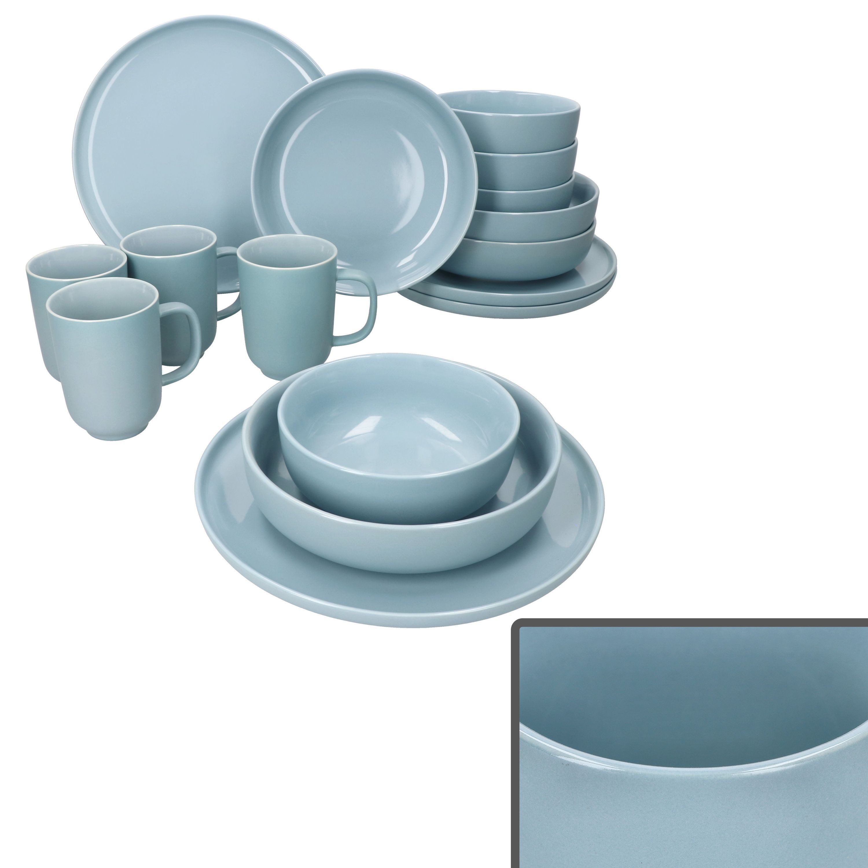 Ritzenhoff & Breker Kombiservice 16tlg Kombiservice Jasper Graublau Steingut 4 Personen Becher Teller, Steingut